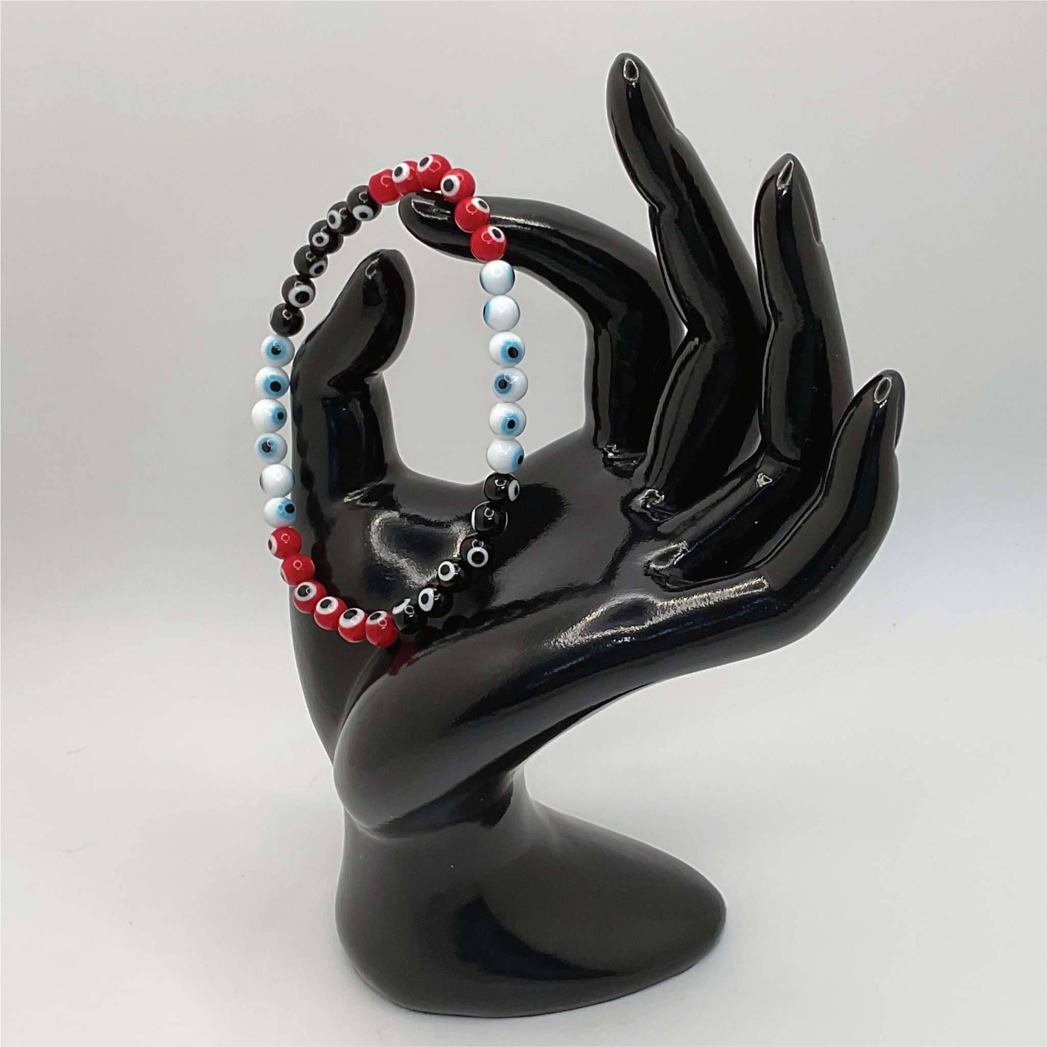 Sea Glass Red Black White Evil Eye Bracelet