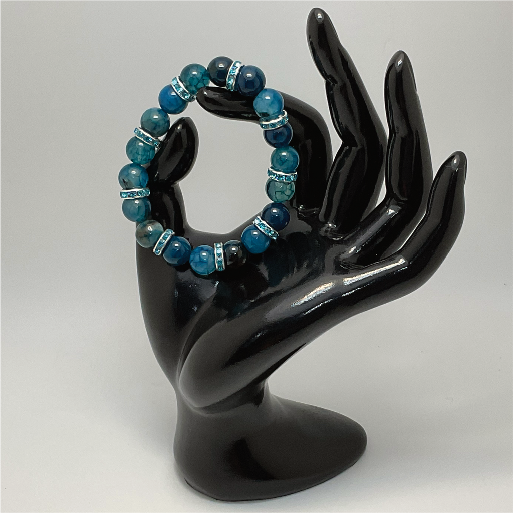 Pulsera de ágata Dragón Azul con separadores plateados de cristal azul