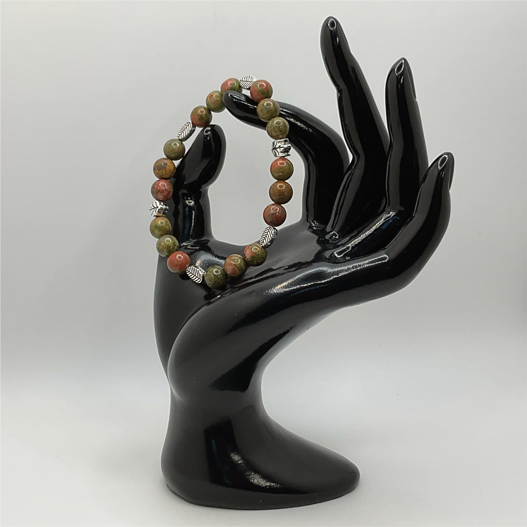 Unakite Bracelet with Silver Leaf Spacers
