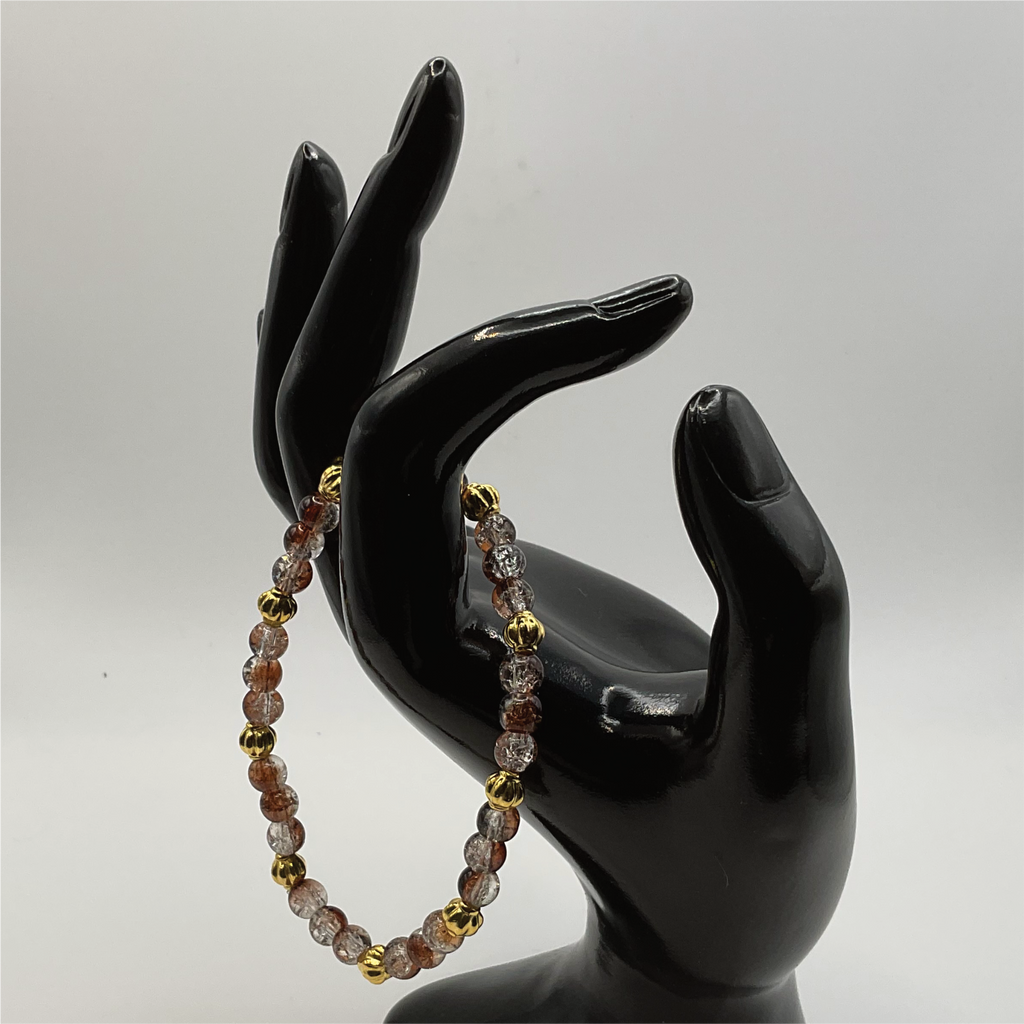 Crackle Brown Glass Bracelet with Gold Lobed Spacers