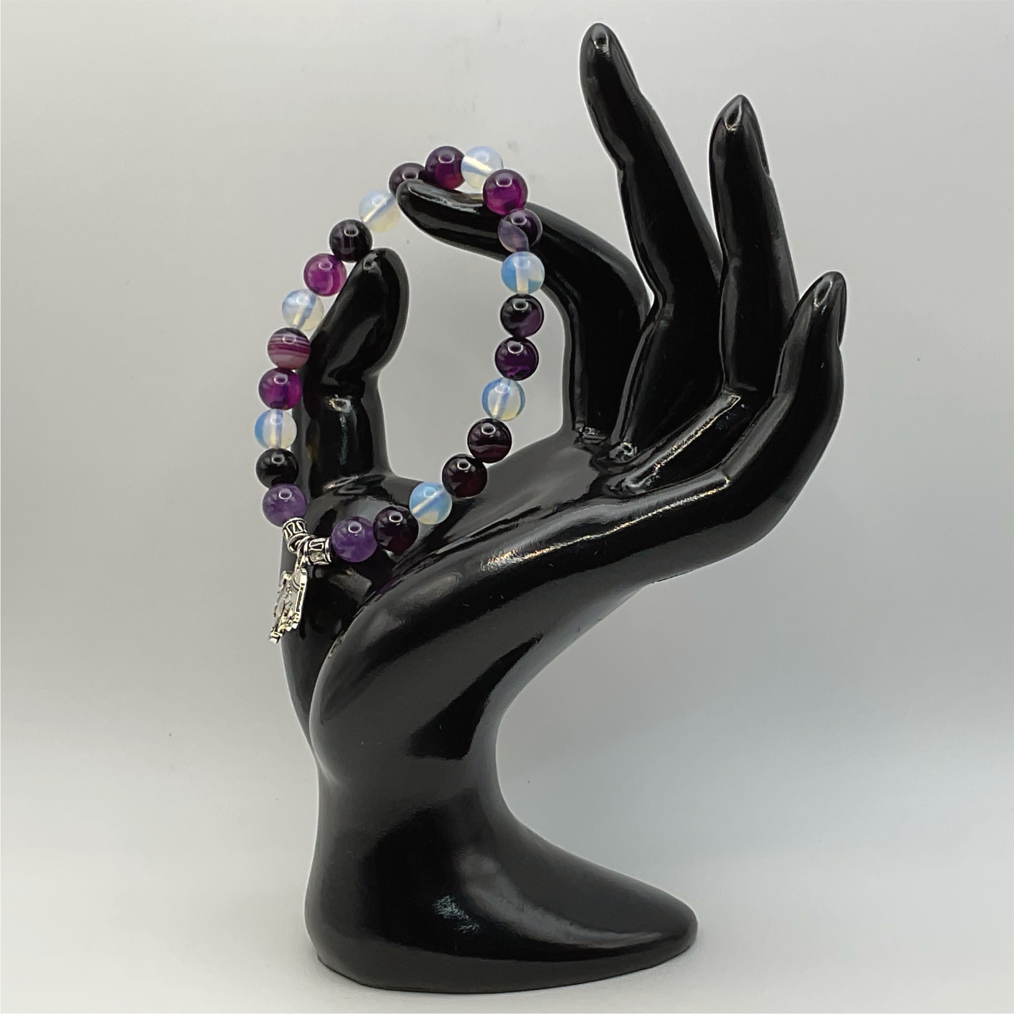 Opalite Amethyst Purple Dragon Vein Agate Elephant Charm Bracelet