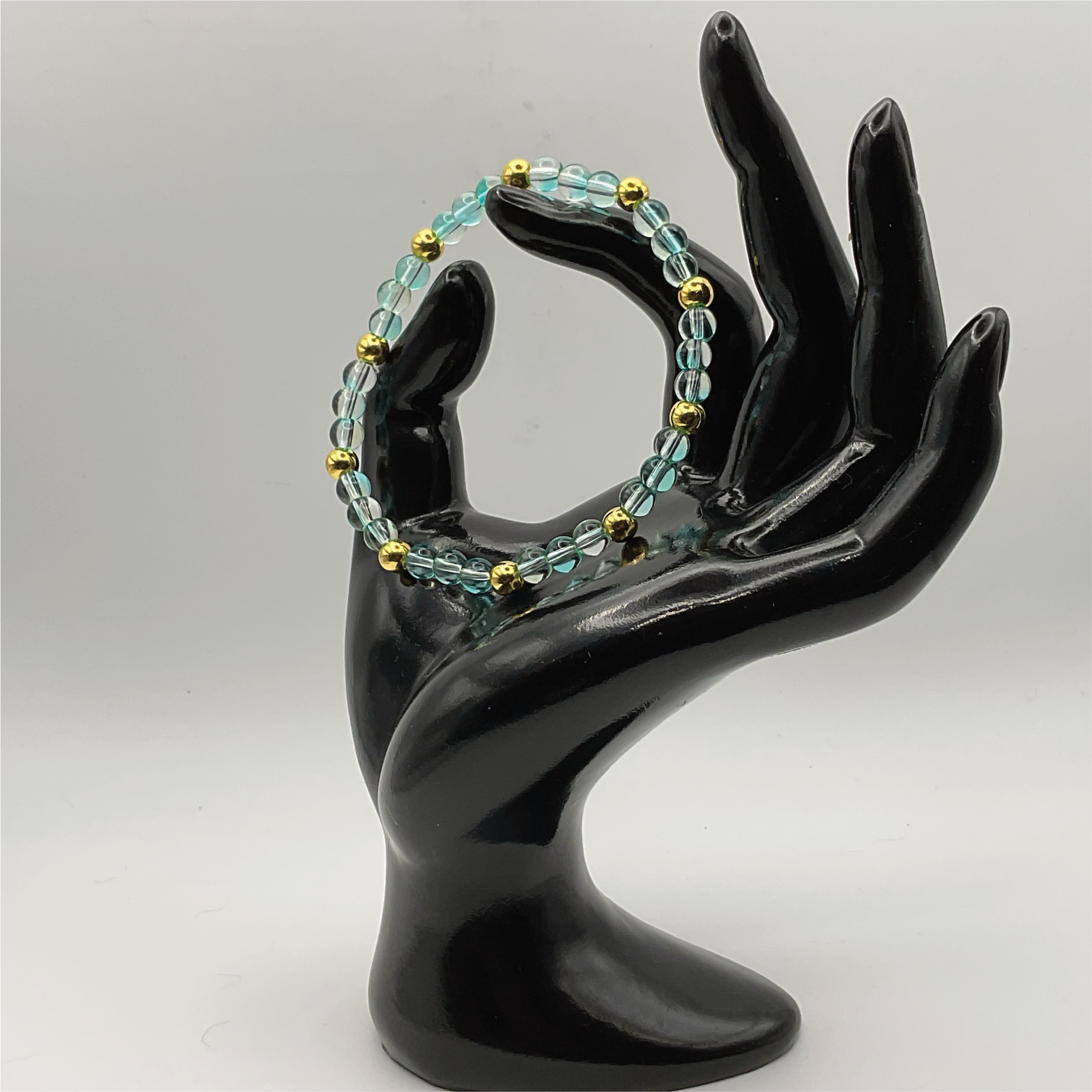 Teal Clear Glass Bracelet with Gold Spacers