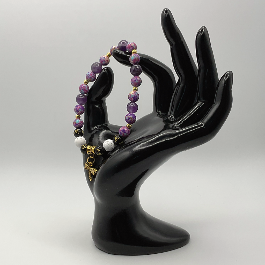 Amethyst Blue Purple Dragon Vein Agate Magnesite Pixiu Dragonfly Charm Bracelet