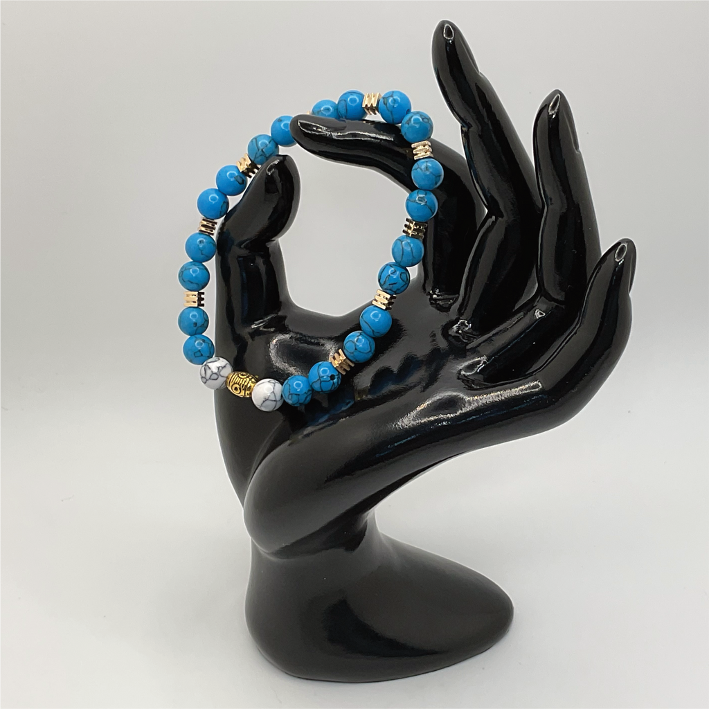 White Blue Howlite Bracelet with Gold Spacers
