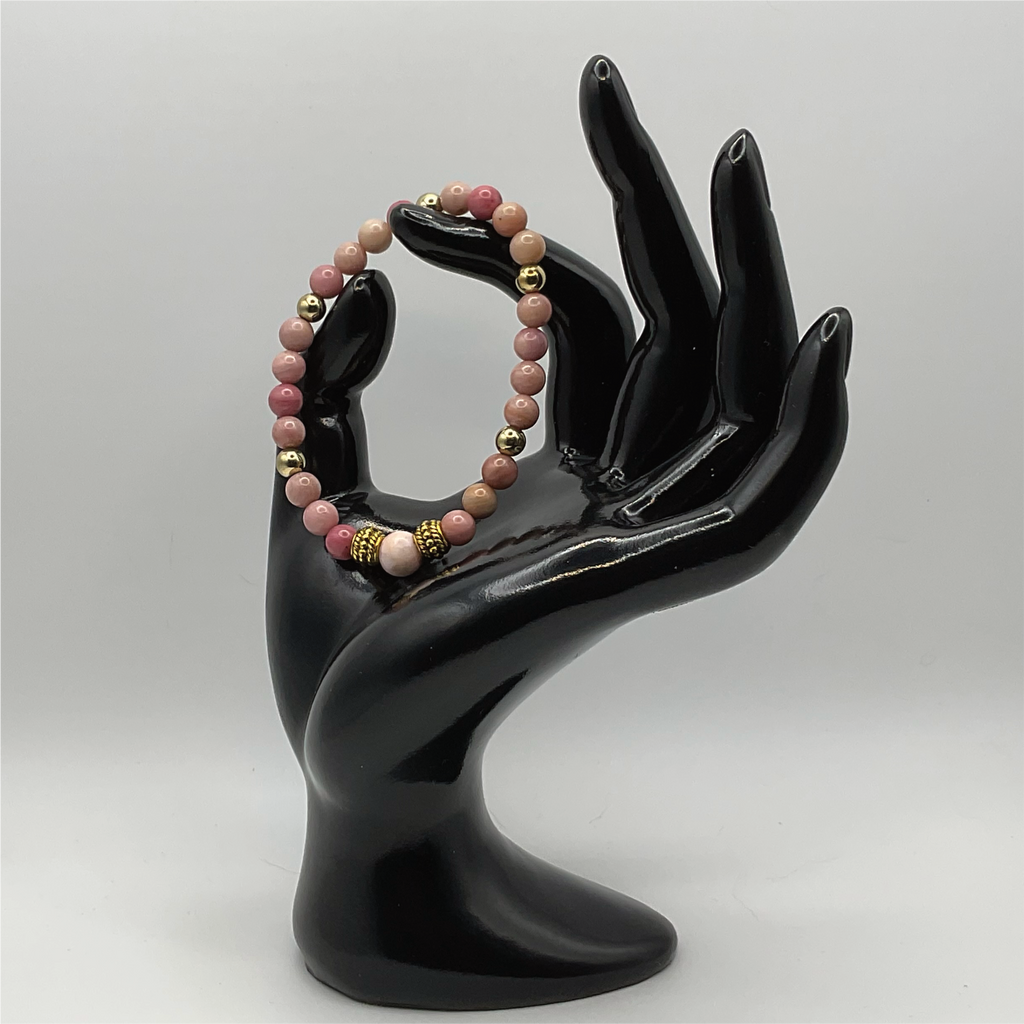 Pink Opal Bracelet with Gold Tone Spacers