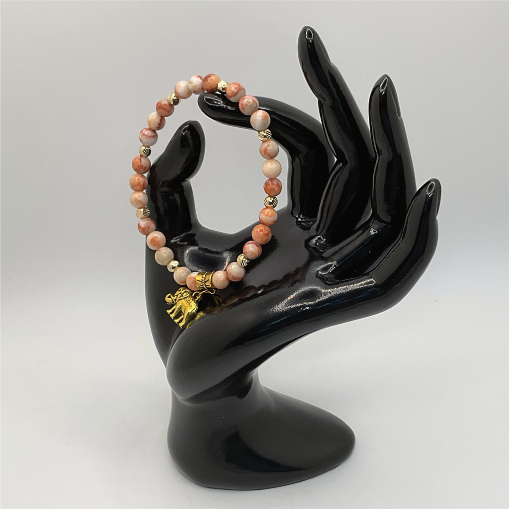 Borswana Agate Elephant Charm Bracelet with Gold Spacers