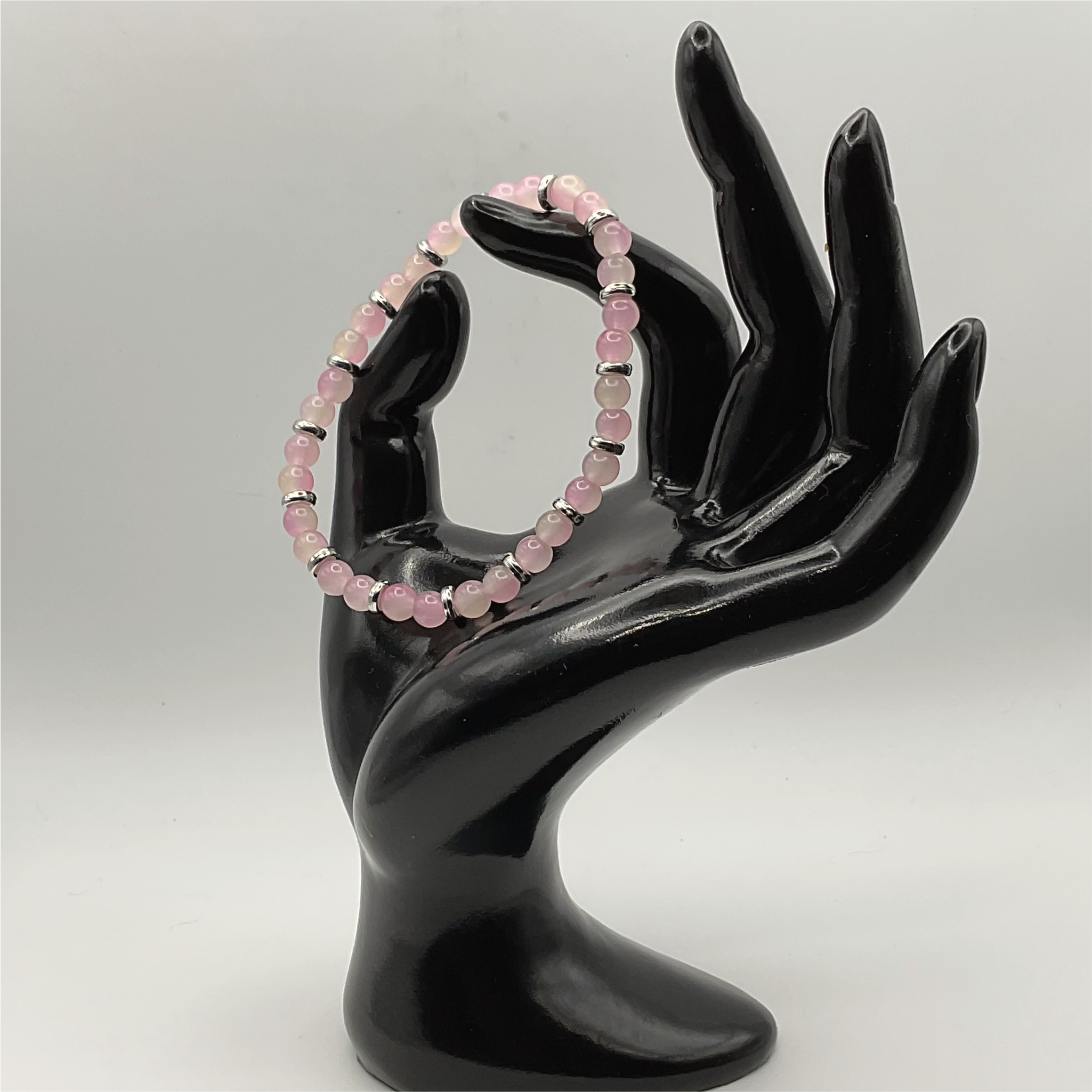 Pink Glass Bracelet with Silver Spacers