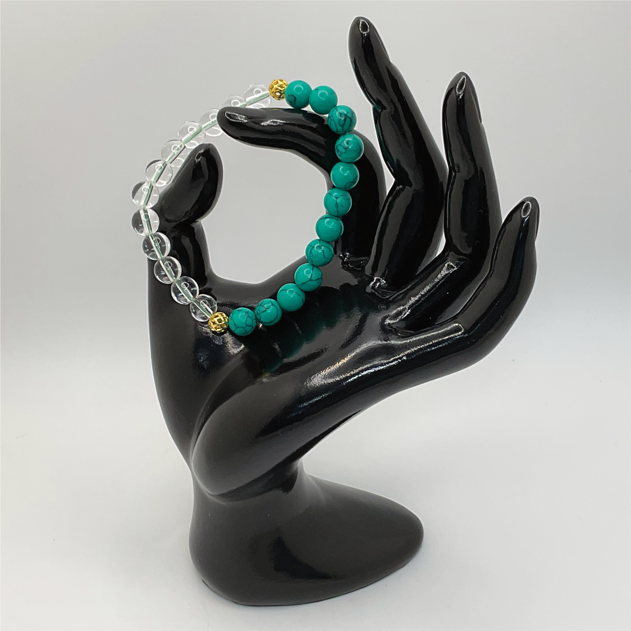 Green Howlite Clear Quartz Bracelet with Gold Spacers