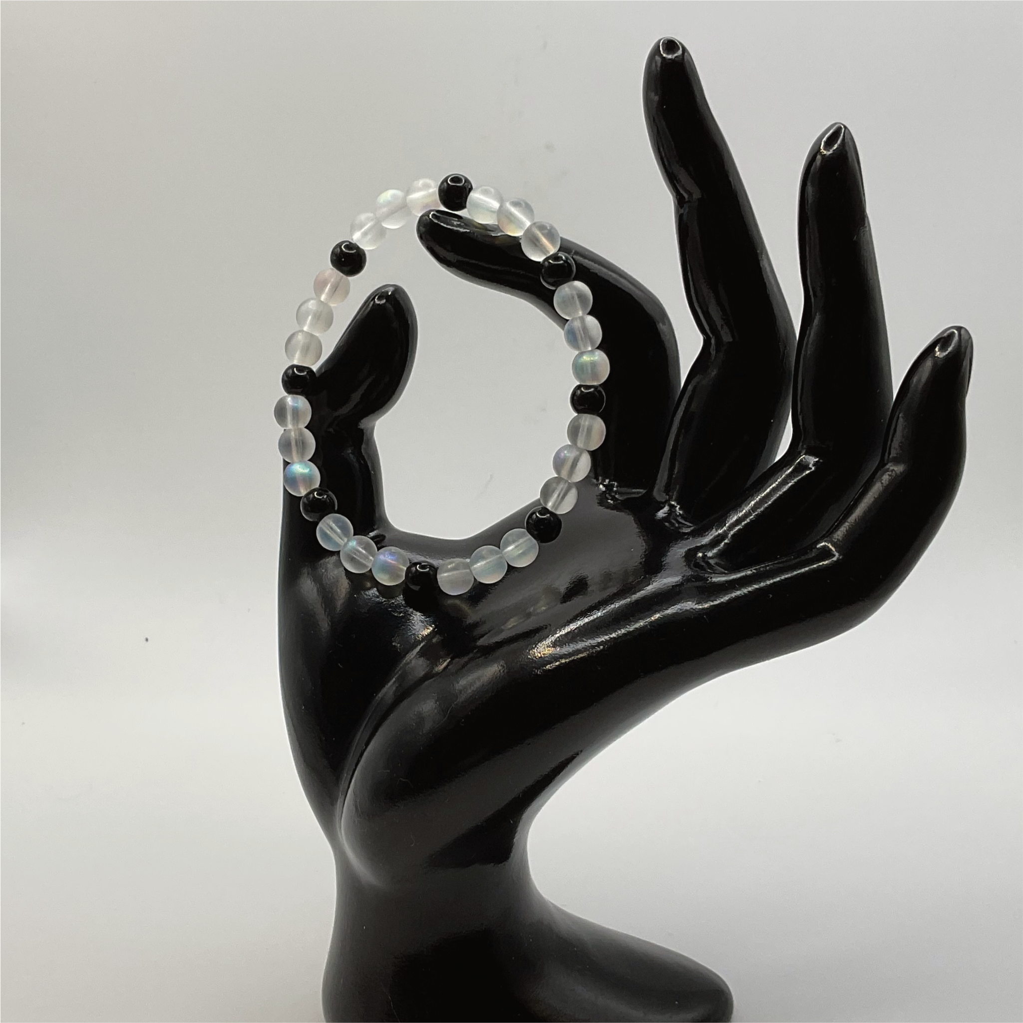 White Iridescent Black Glass Bracelet