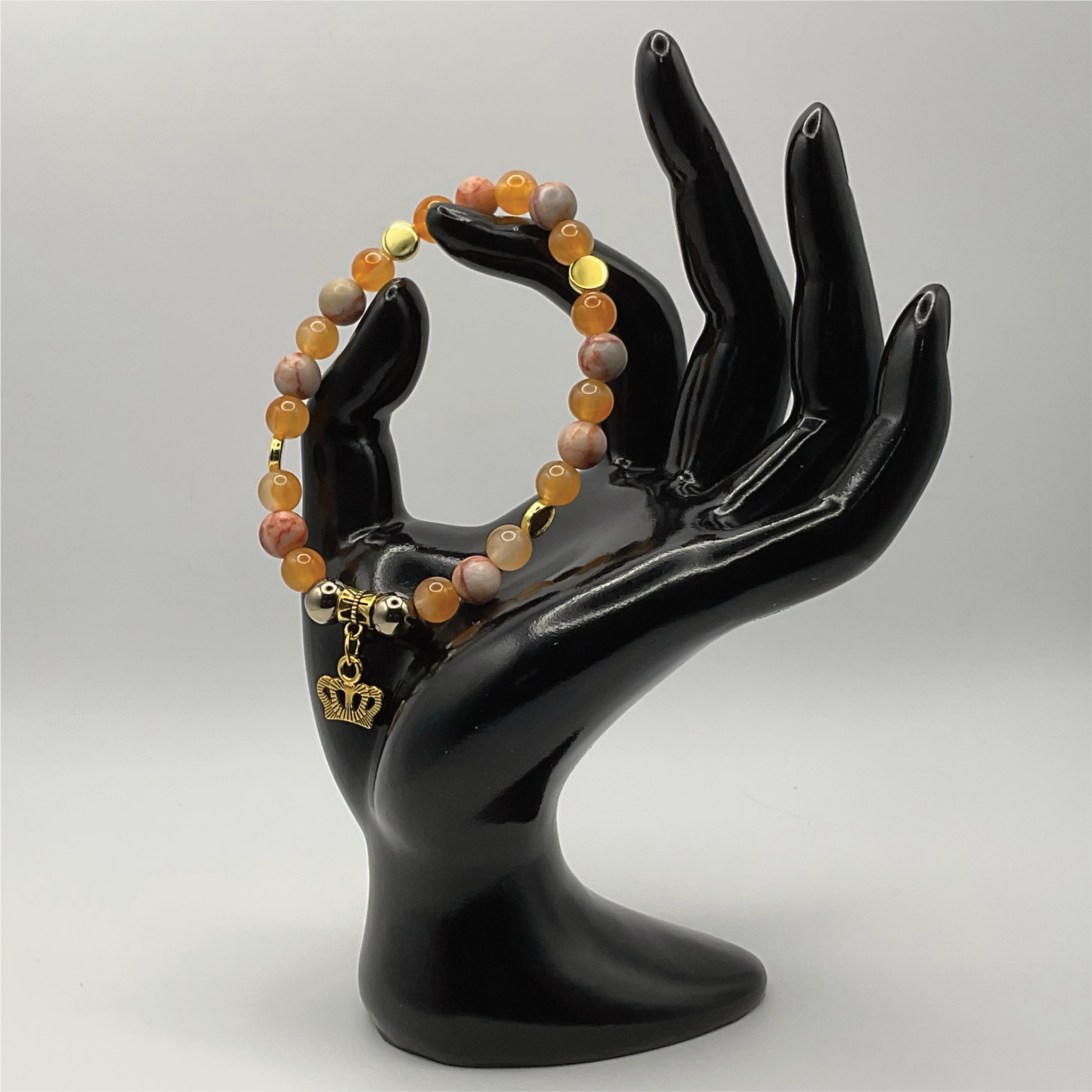 Orange Agate Crown Charm with Gold Tone Spacers