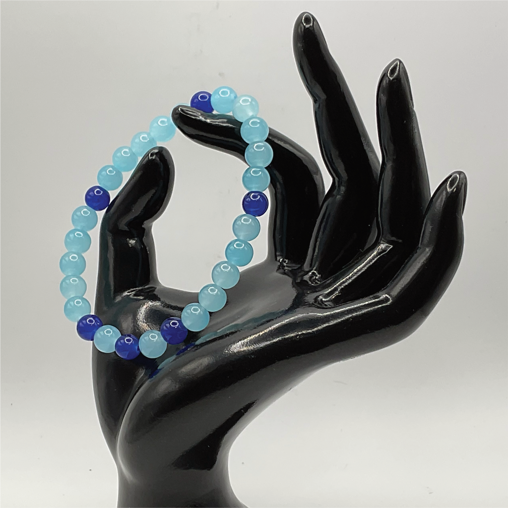 Pulsera de cristal azul claro y oscuro