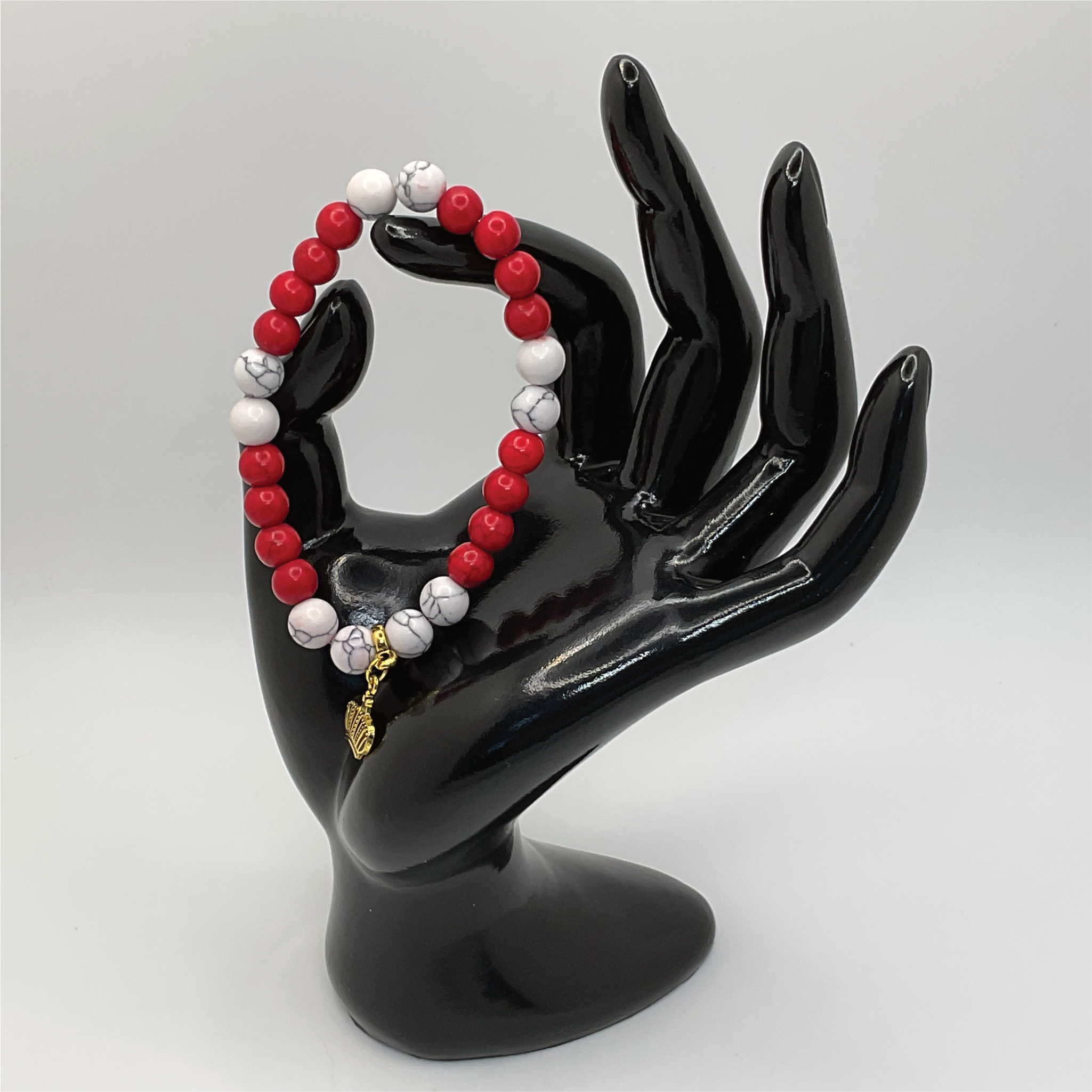 Red White Howlite Crown Charm Bracelet