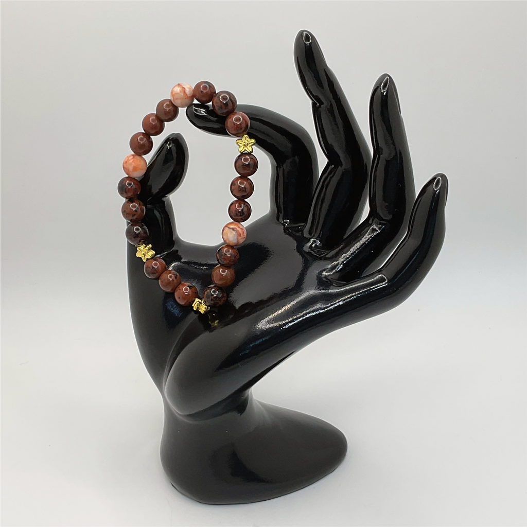 Marble Red Vein Jasper Mahogany Obsidian Bracelets with Gold Star Spacers