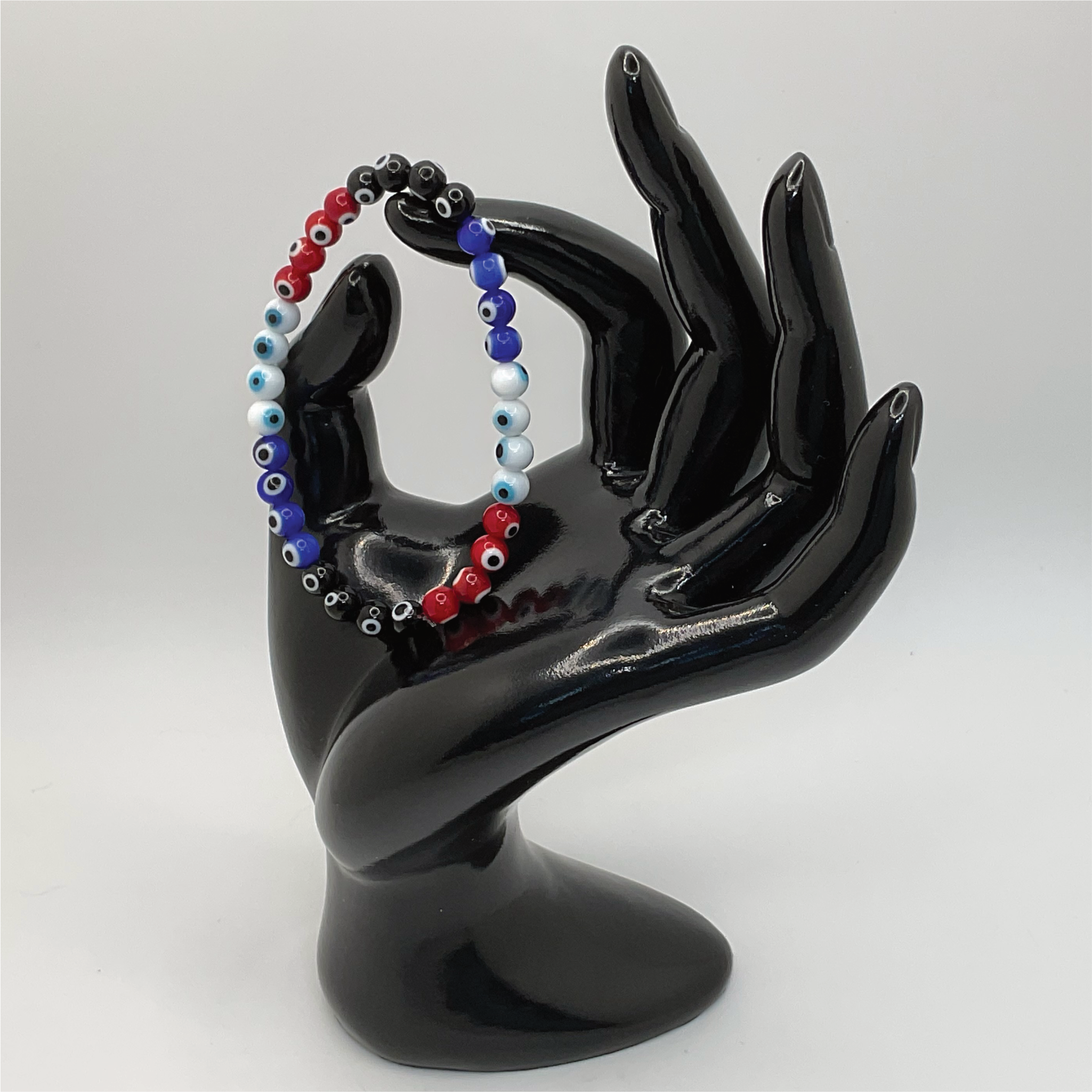 Sea Glass Red Blue Black Evil Eye Bracelet