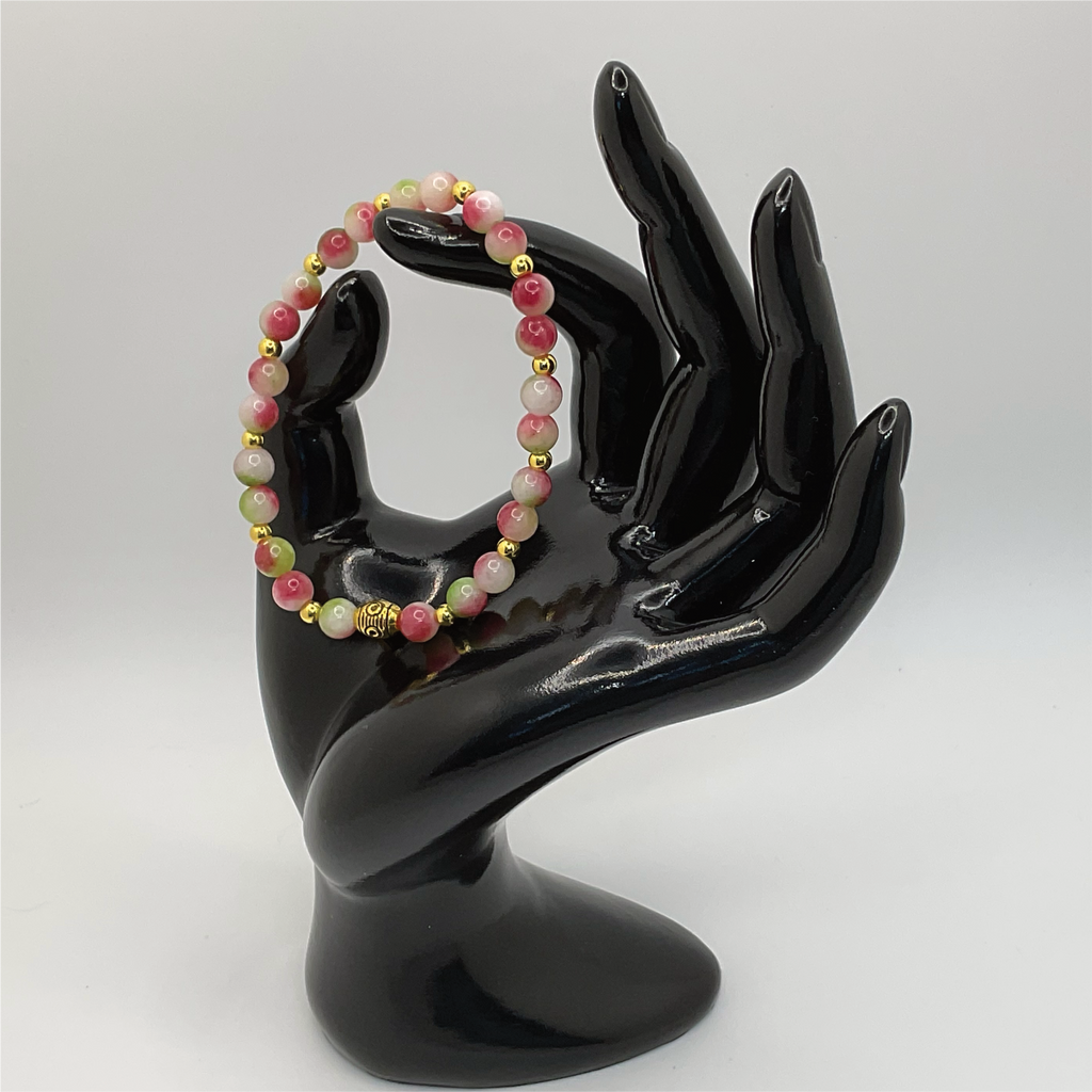 Watermelon Agate Bracelet with Gold Spacers