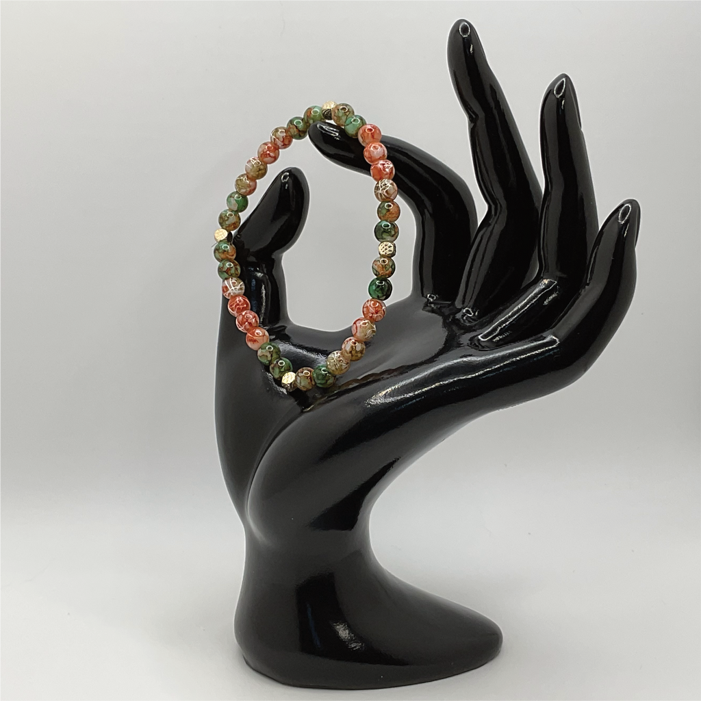 Carnelian Agate Green Dragon Agate Bracelet with Gold Spacers