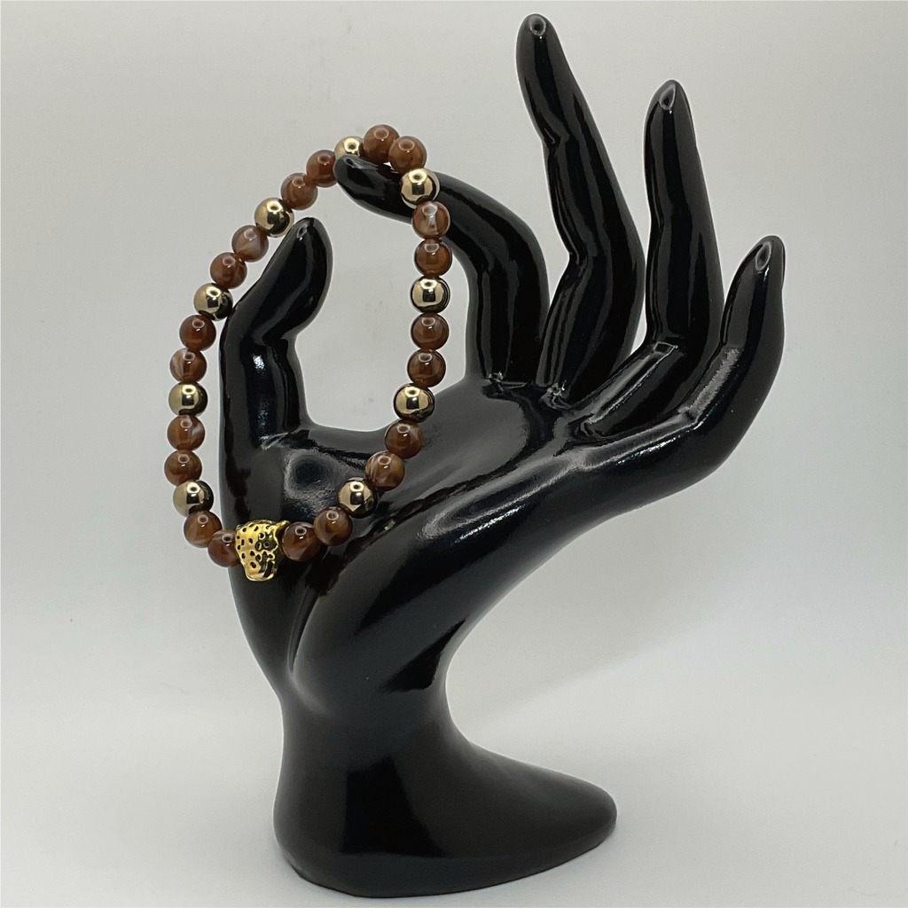 Tiger's Eye Hematite Leopard Charm Bracelet with Gold Spacers