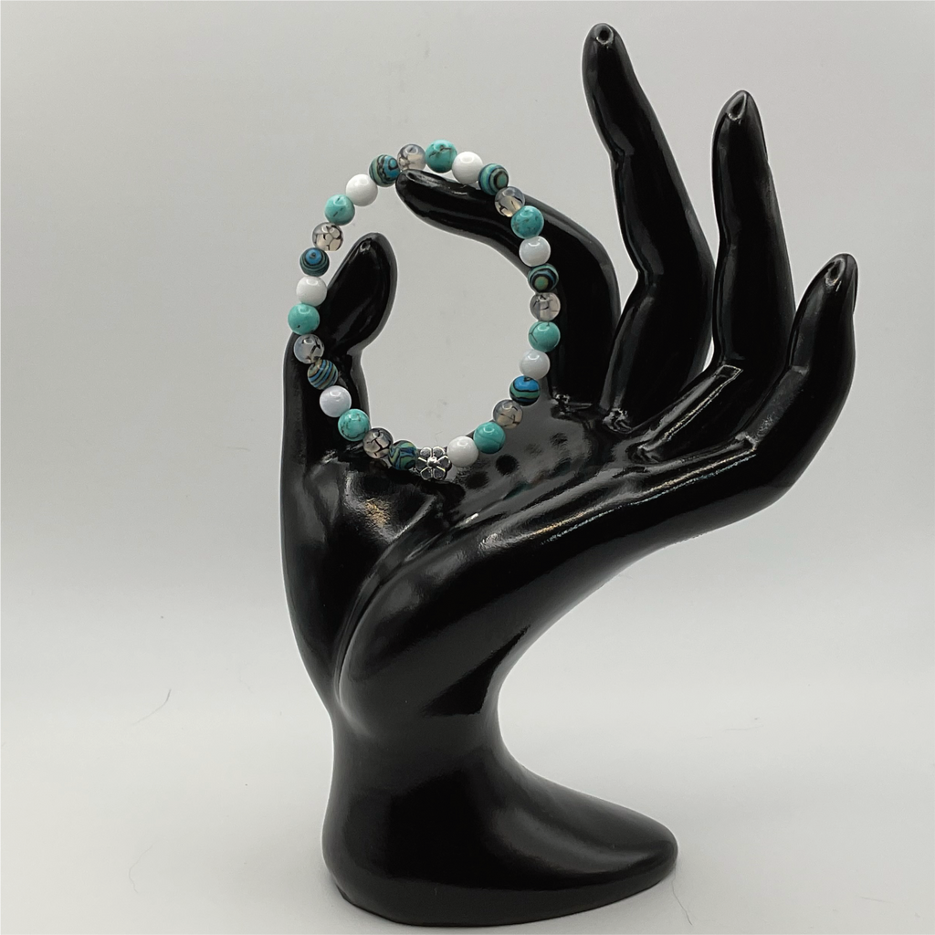 15 cm (5.9") Opalite Challaica Magnesite Silver Flower Bracelet