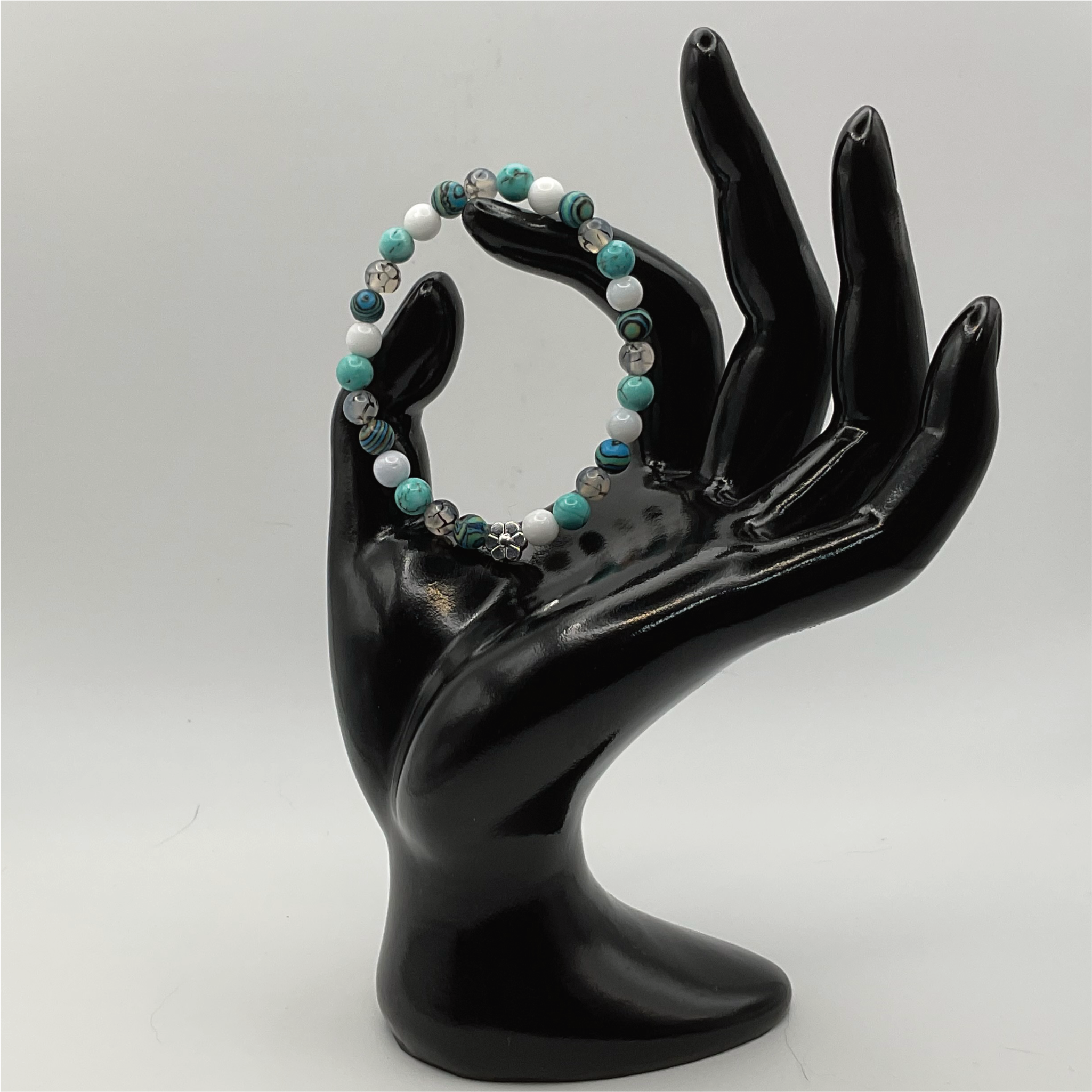 15 cm (5.9") Opalite Challaica Magnesite Silver Flower Bracelet