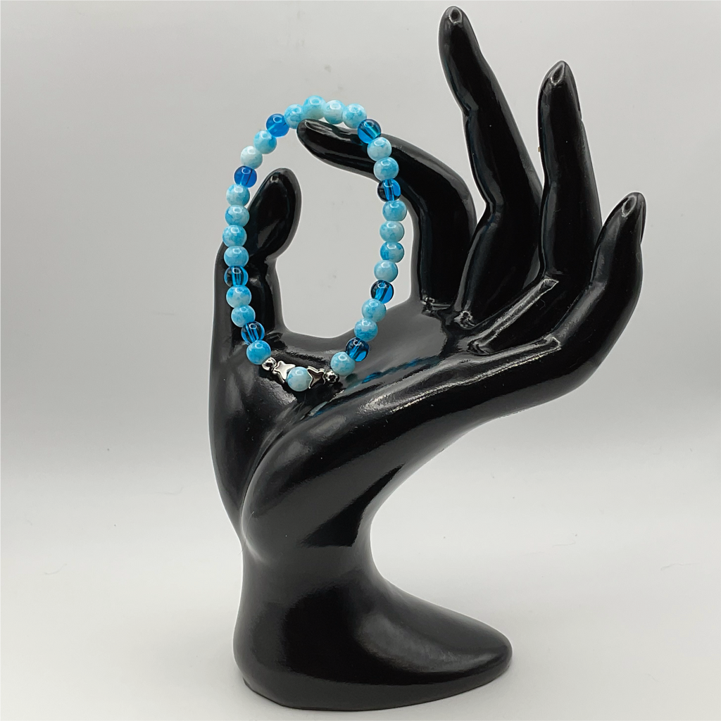Dark and Light Blue Glass Silver Butterfly Bracelet
