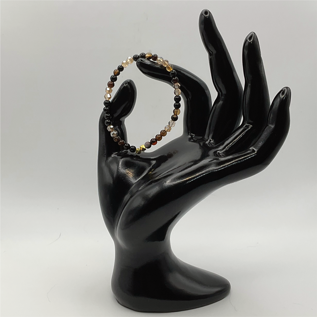 14 cm (5.5") Tiger's Eye Champagne Crystal Bracelet with Gold Cube Spacers