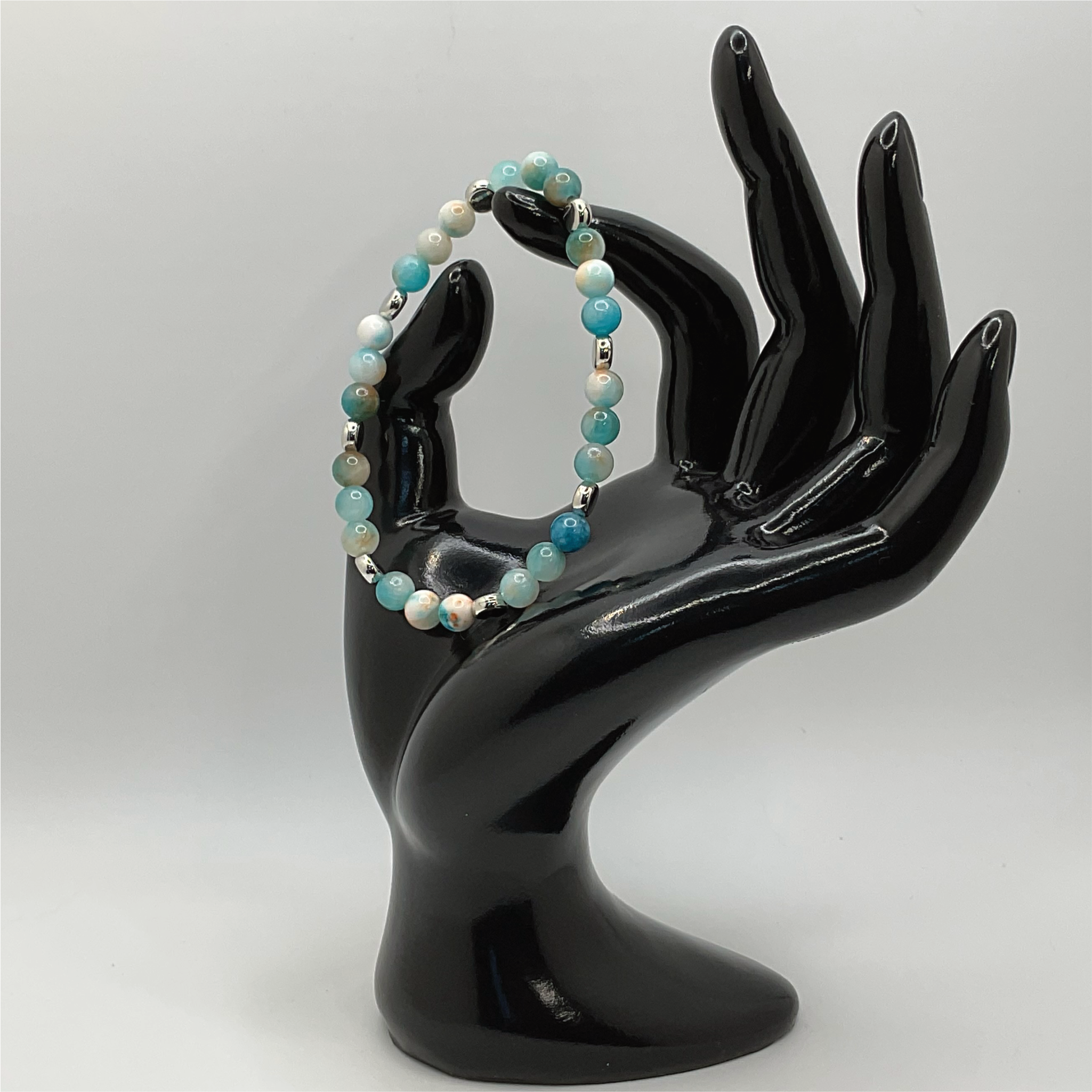 Pulsera de ágata Vena de Dragón Turquesa con espaciadores de disco de plata
