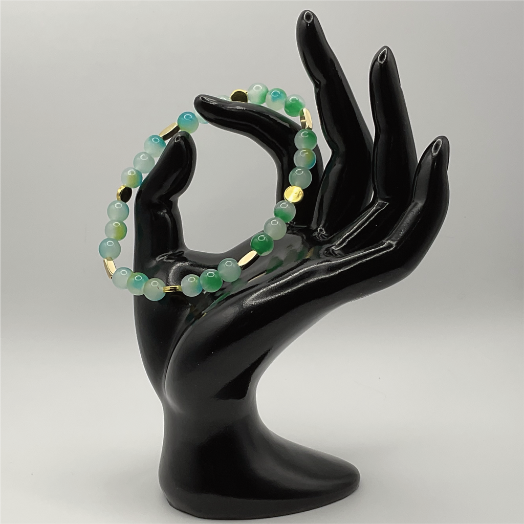 Teal Green Dragon Vein Agate Bracelet with Gold Tone Spacers