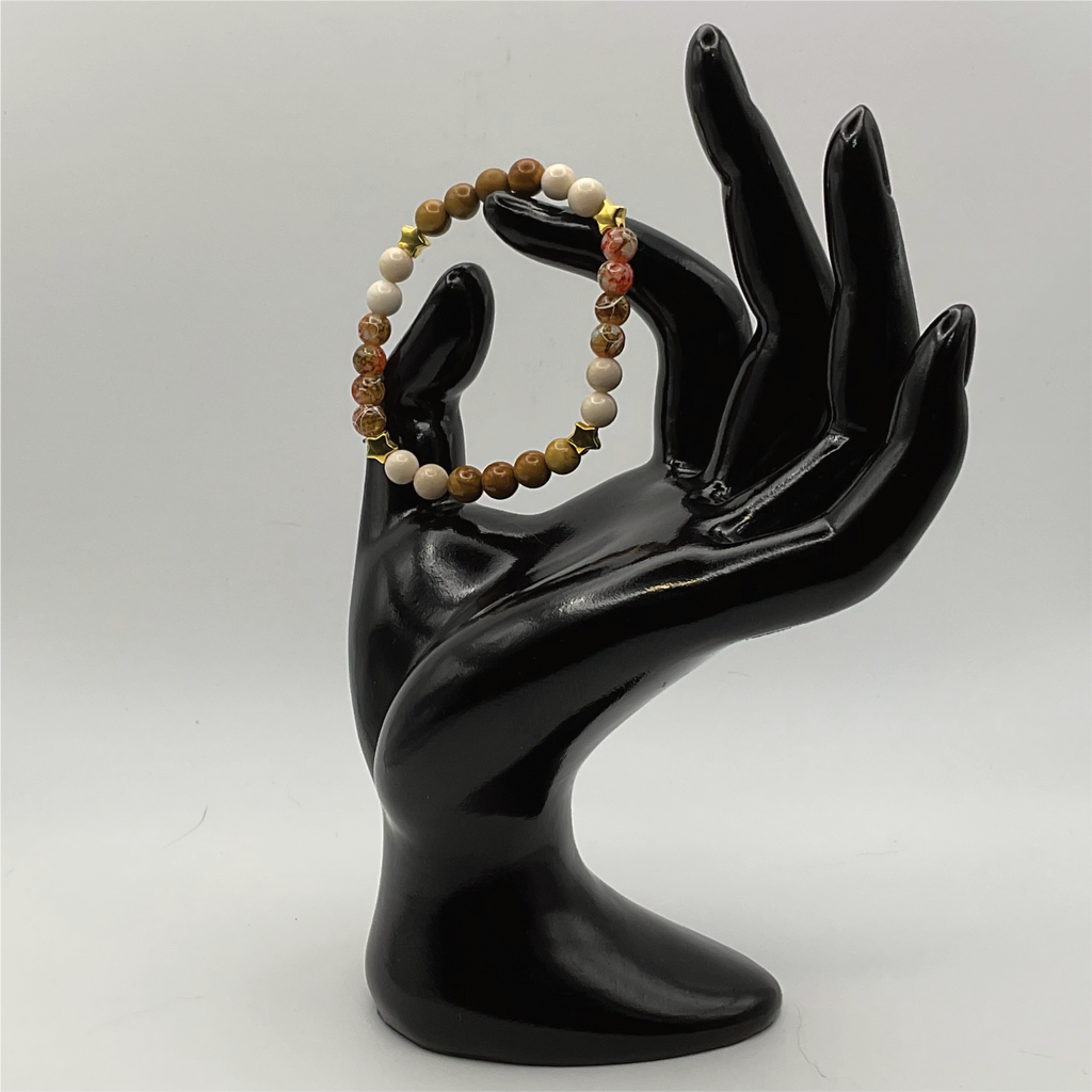 14.5 cm (5.7") Yellow Jasper Carnelian Agate Magnesite Bracelet with Gold Star Spacers