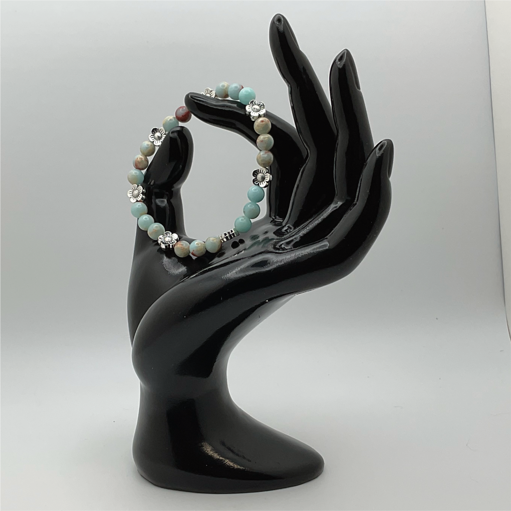Pulsera de Calcita con Separadores de Flores de Plata