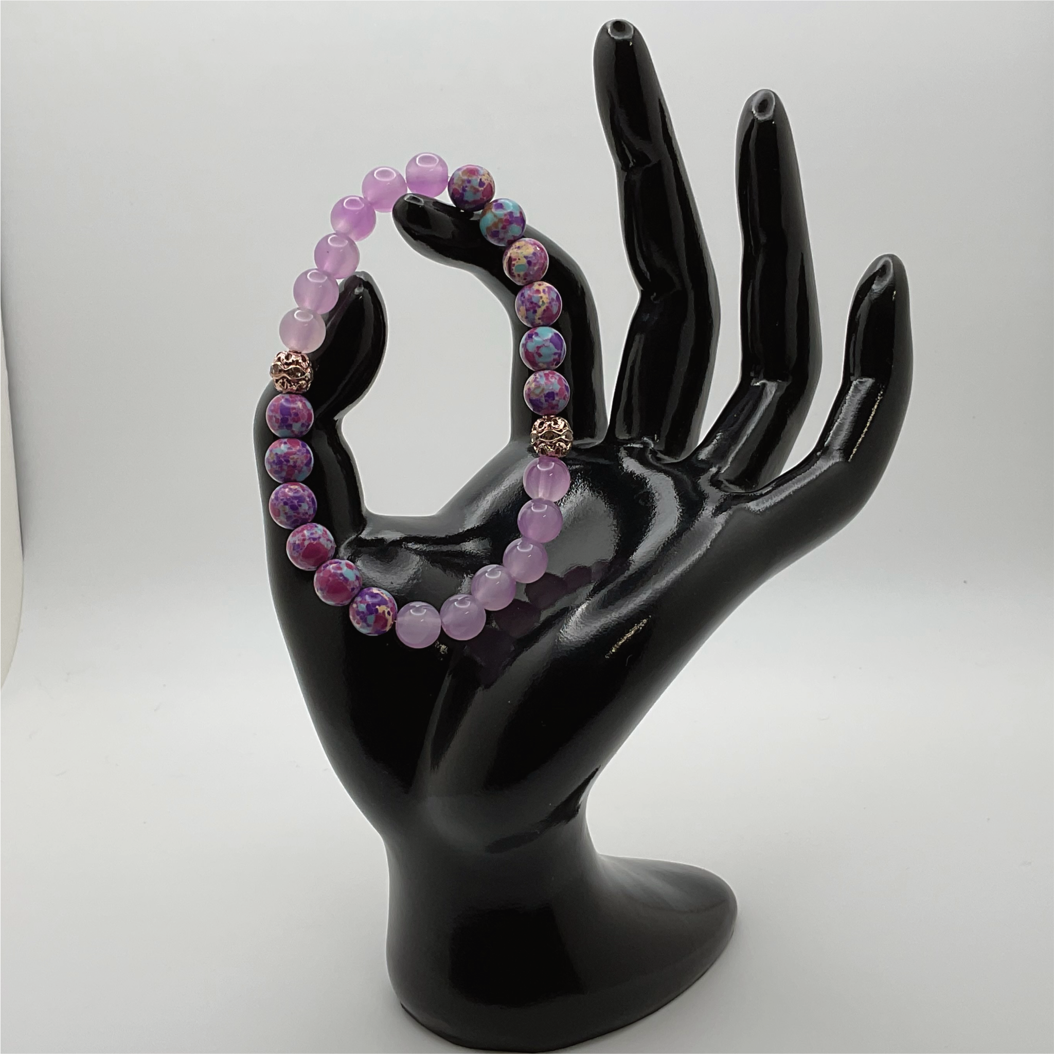 Pulsera Calsilia de Cuarzo Rosa con Separadores de Oro Rosa
