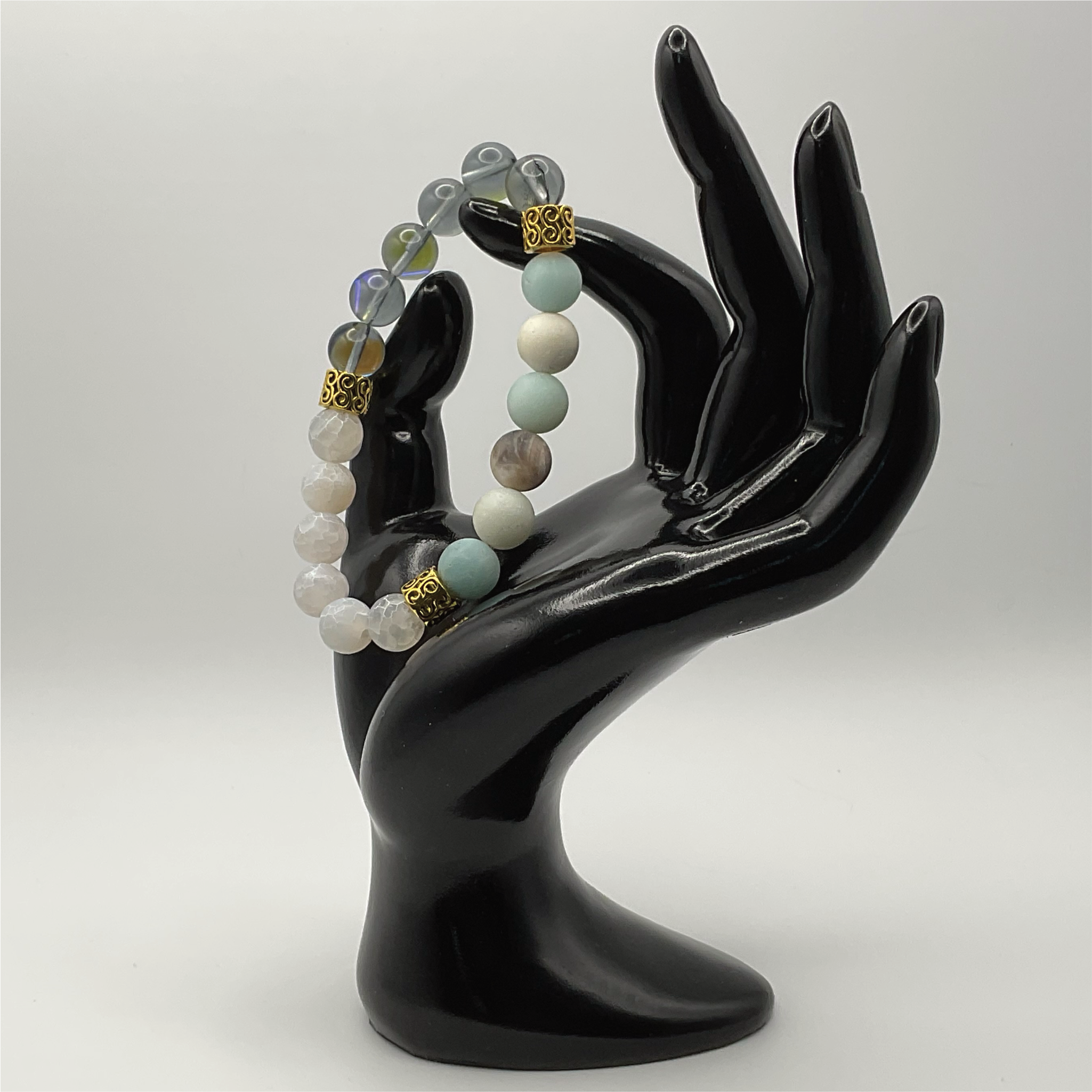 Blue Obsidian Calcite Bracelet with Dragon Vein Gold Spacers