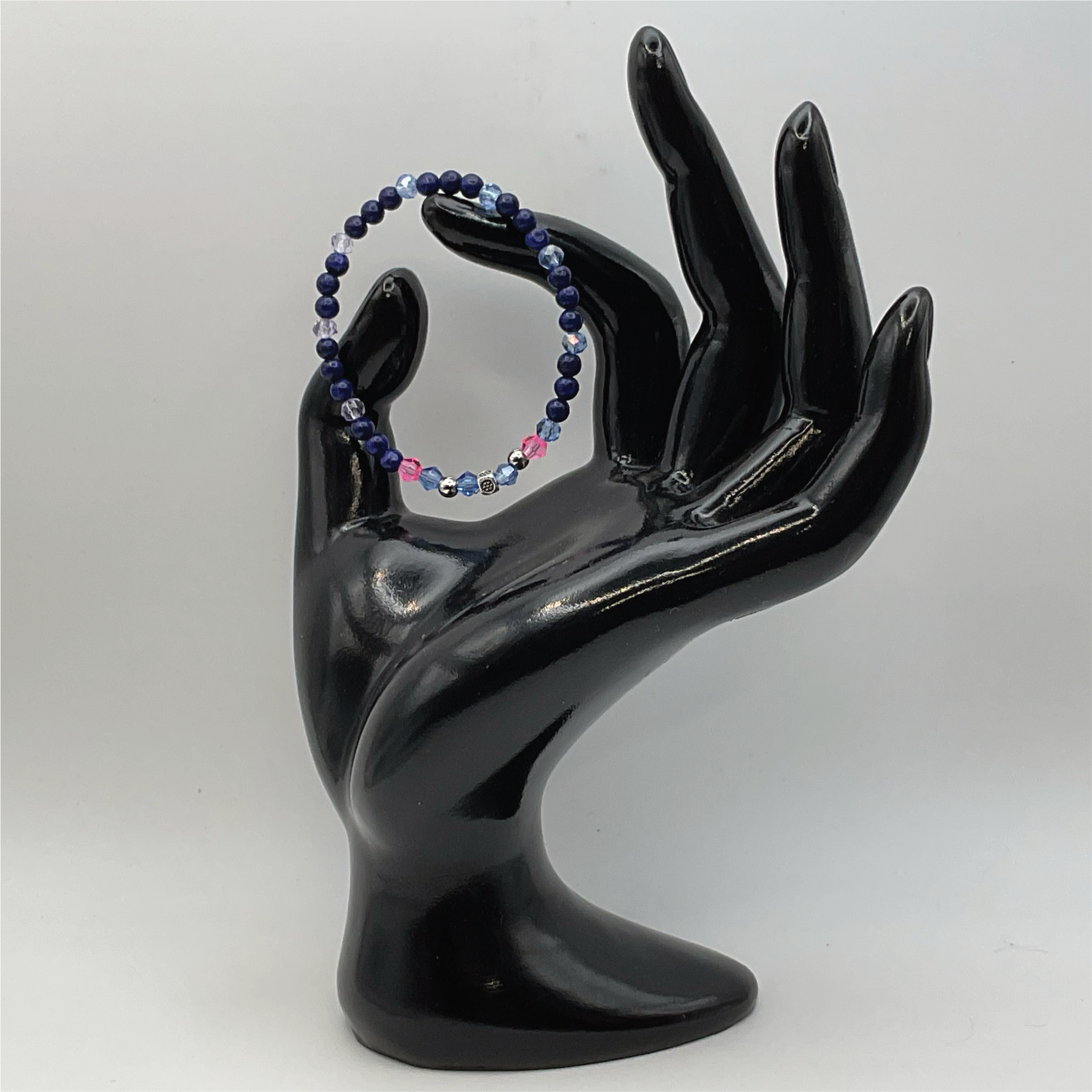 14 cm (5.5") Lazurite Blue and Pink Bracelet with Silver and Crystal Spacers