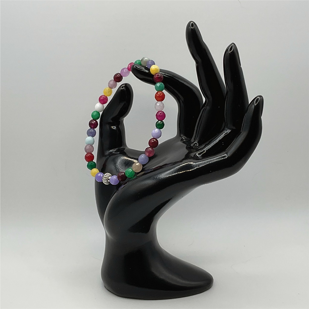 Multicolor Dragon Vein Agate Bracelet with Silver Tone Spacers