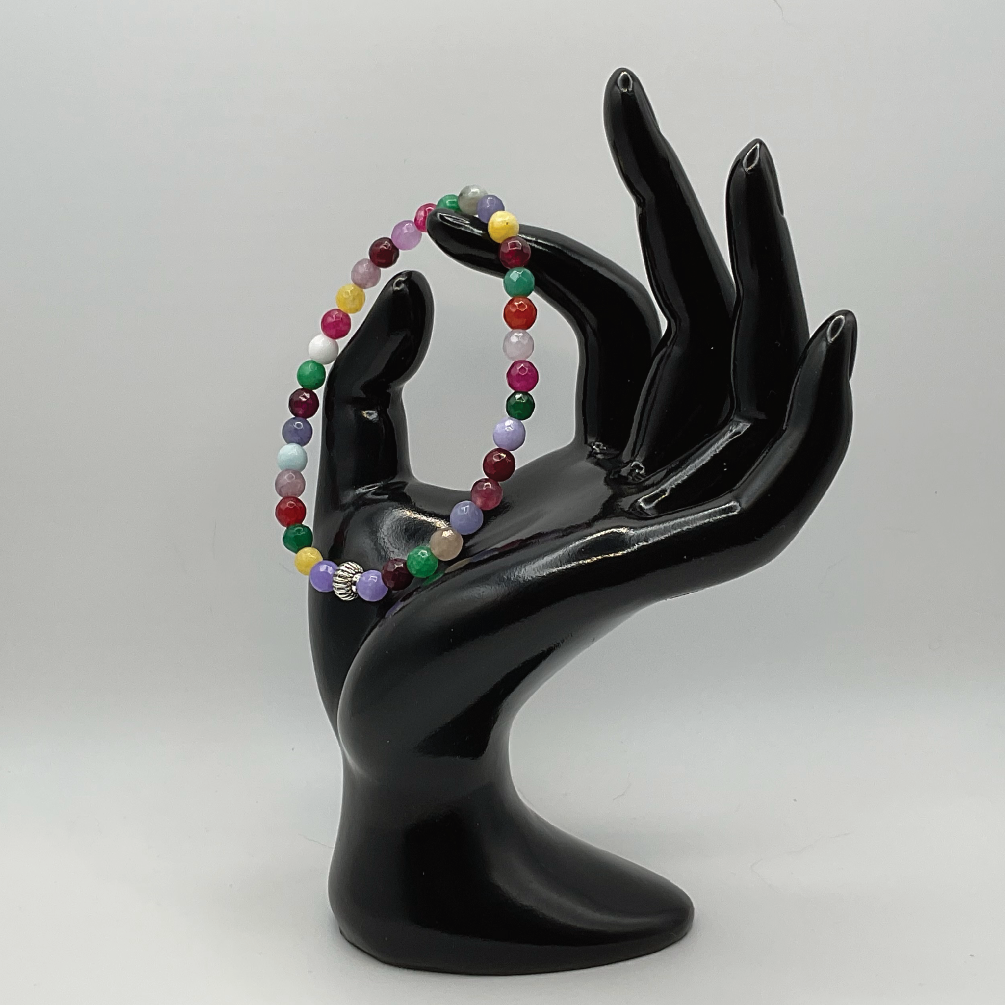 Multicolor Dragon Vein Agate Bracelet with Silver Tone Spacers