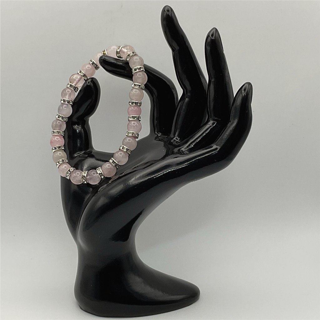 Pulsera de Cuarzo Rosa con Separadores de Cristal Plateados