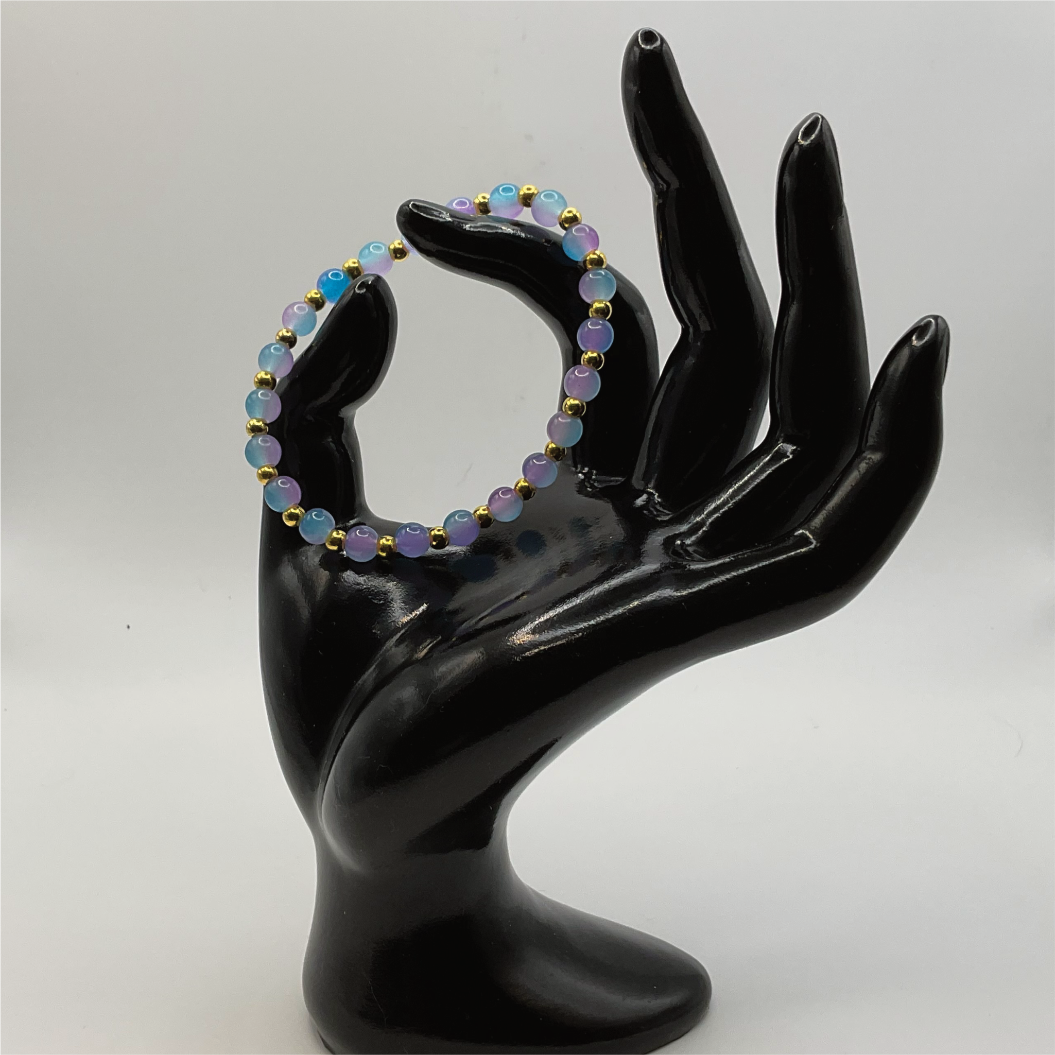 Blue Pink Glass Bracelet with Gold Spacers