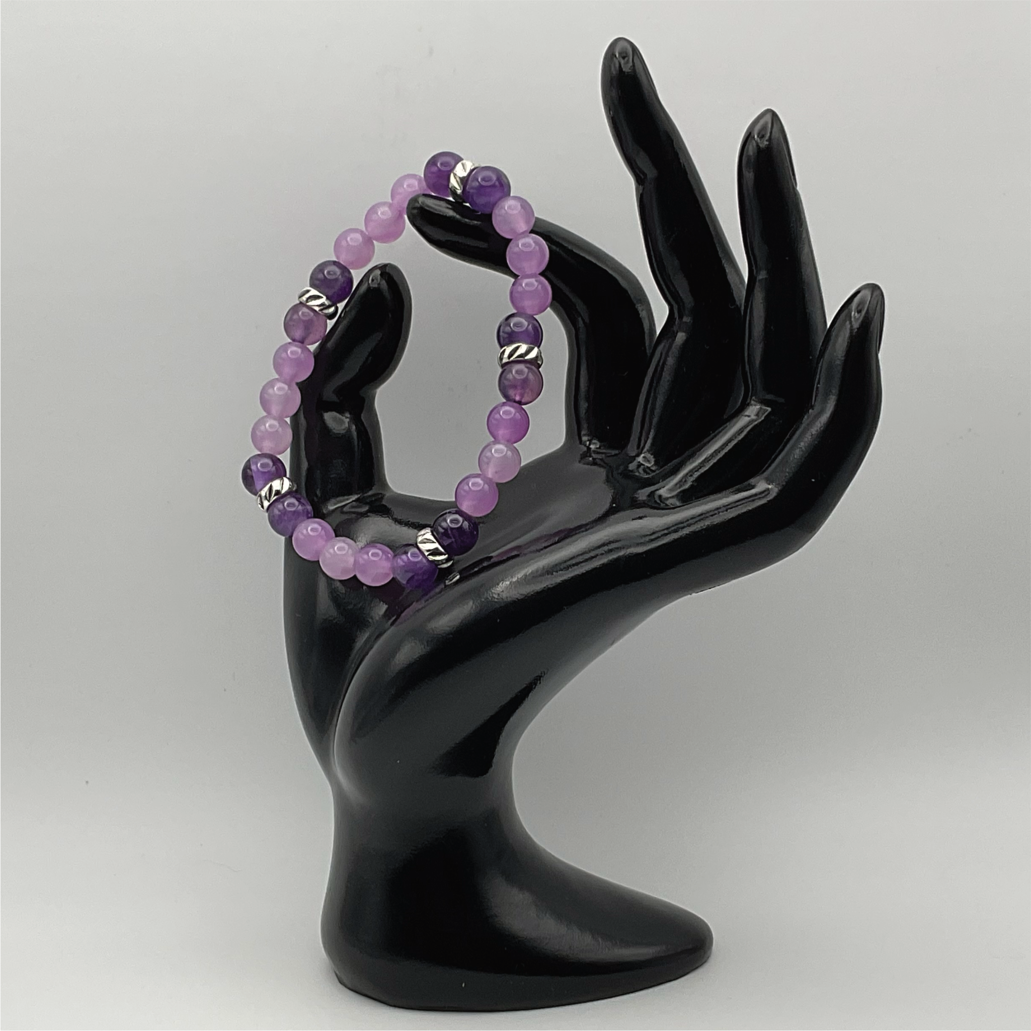 Pulsera de amatista con separadores en tono plateado