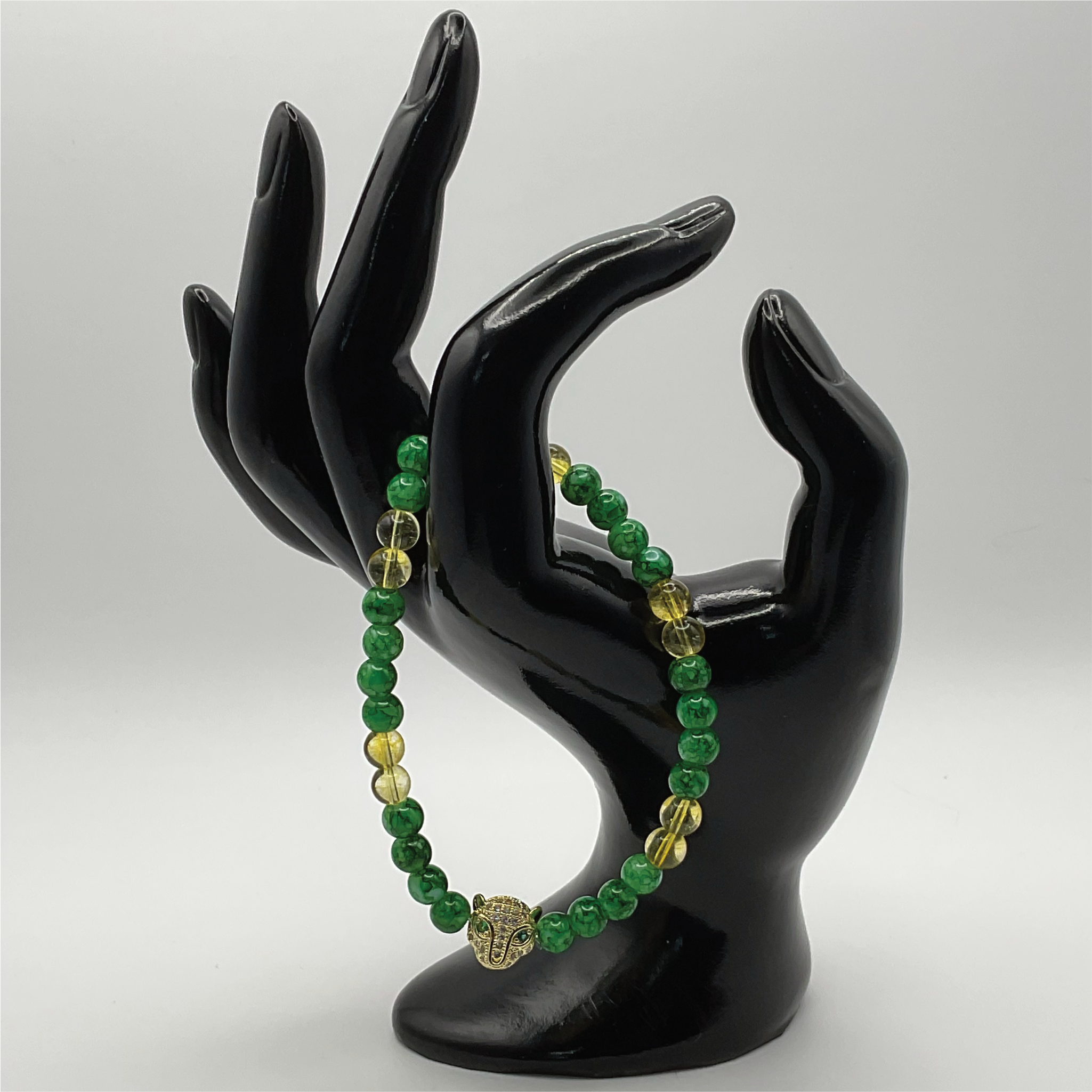 Jadeite Amber Leopard Charm Bracelet