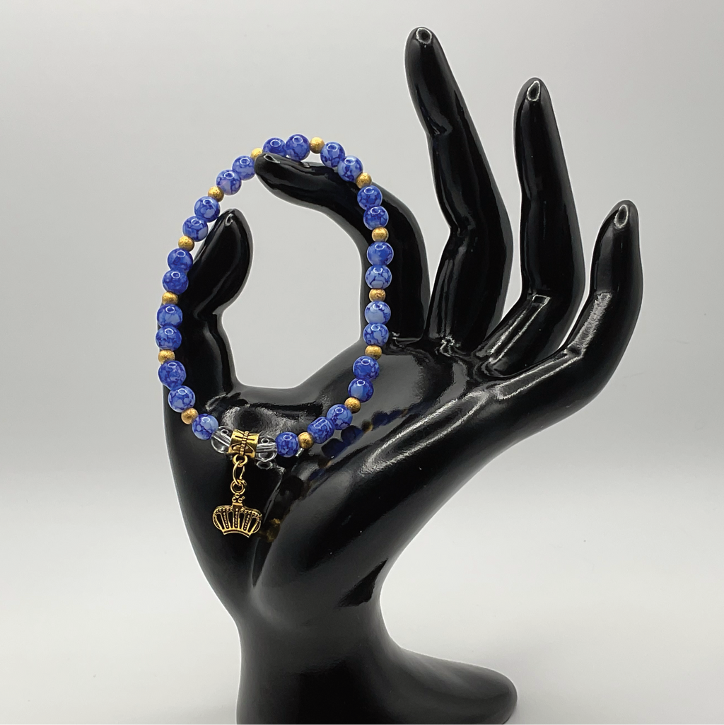 Blue Agate Clear Quartz Crown Charm with Gold Tone Spacers
