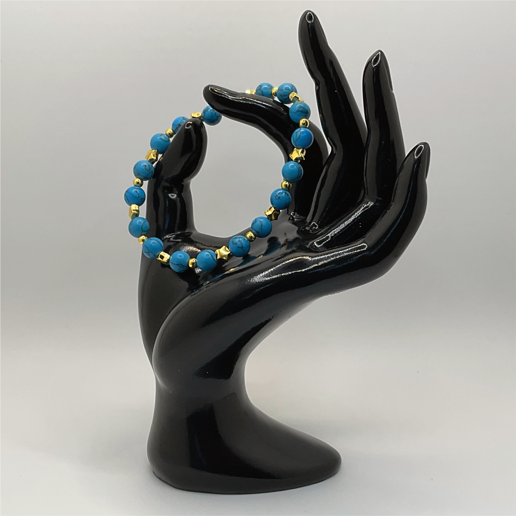 Blue Howlite Bracelet with Gold Star Spacers