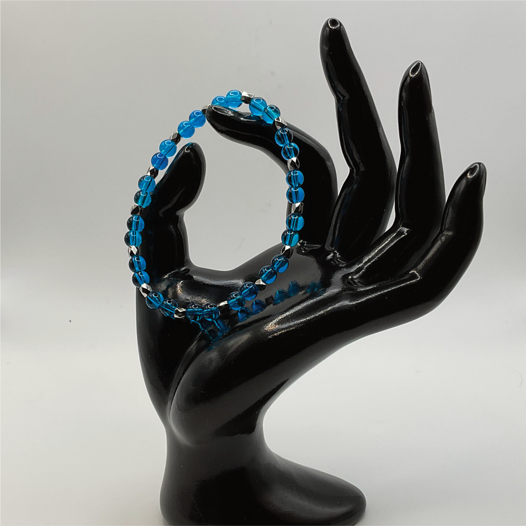 Blue Glass Bracelet with Tiny Silver Spacers