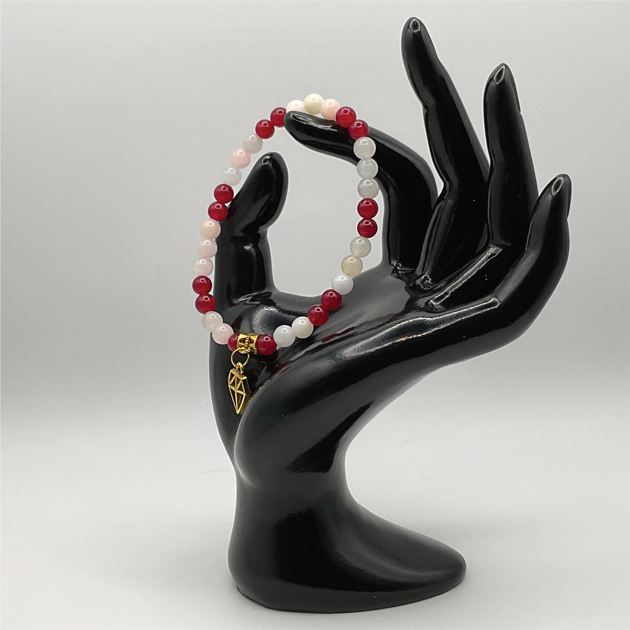 Red Dragon Vein Agate Pink Opal Diamond Charm Bracelet