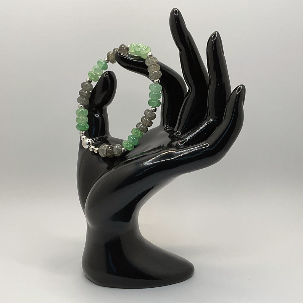 Green Chalcedony Labradorite Bracelet with Silver Spacers