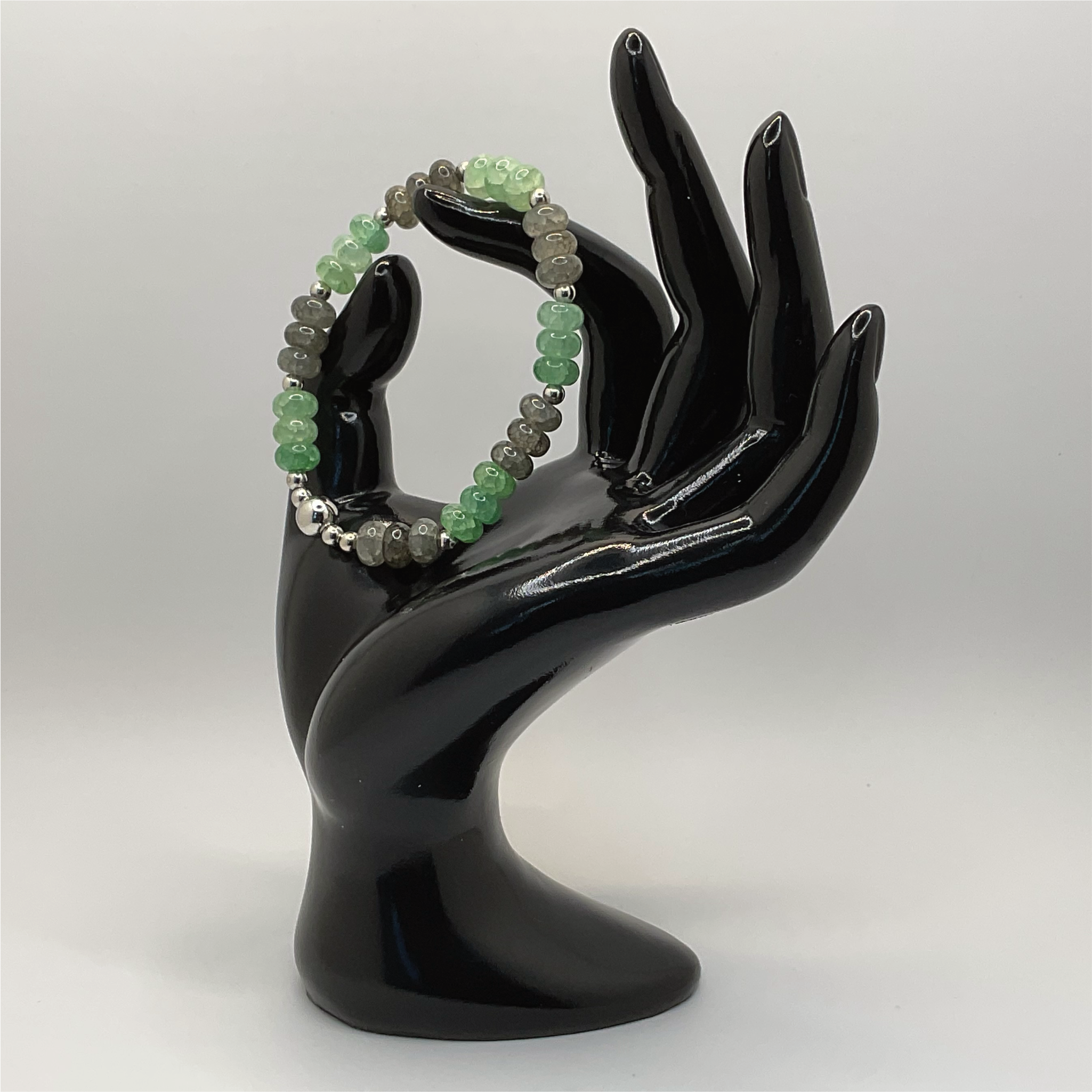 Green Chalcedony Labradorite Bracelet with Silver Spacers