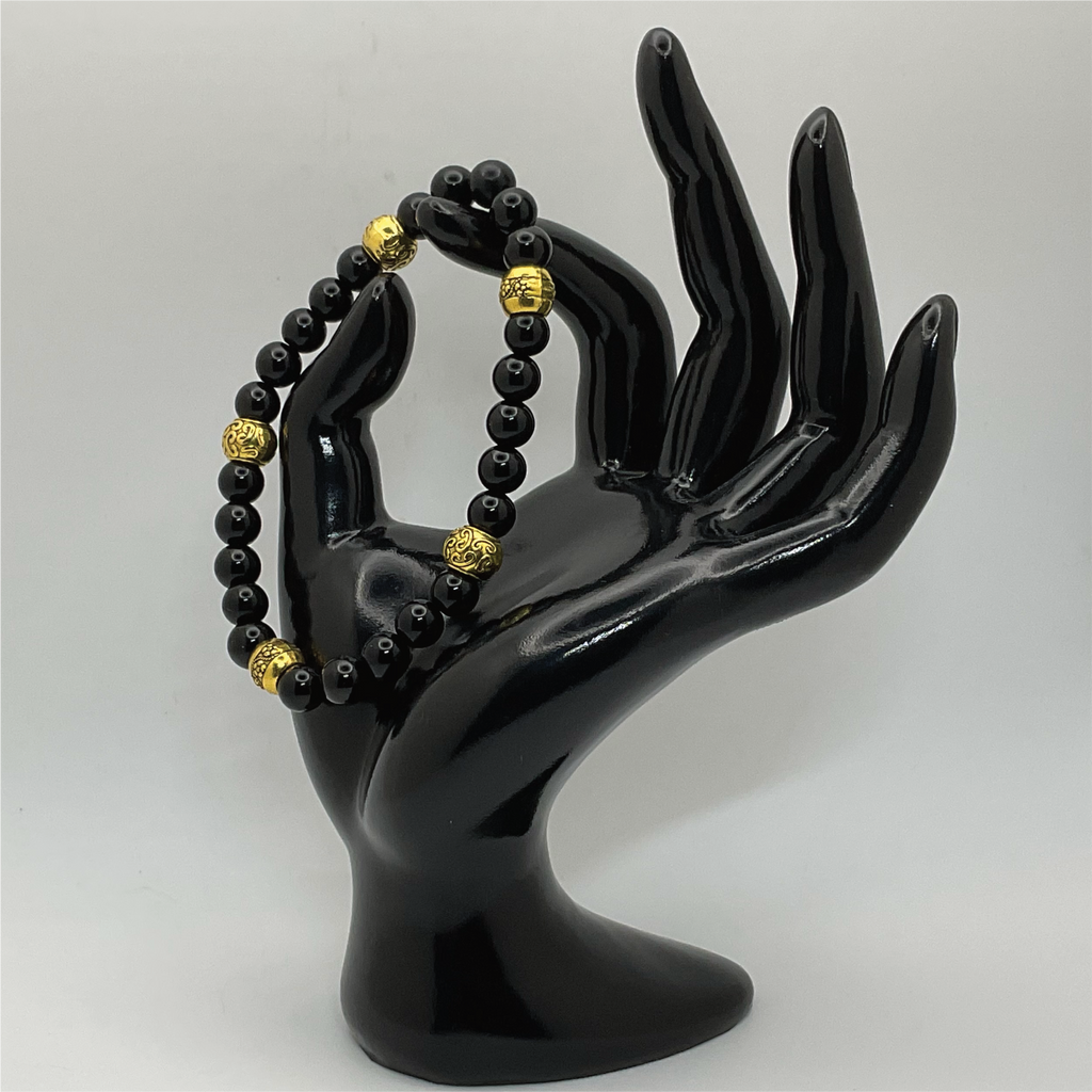 Black Agate Bracelet with Gold Spacers