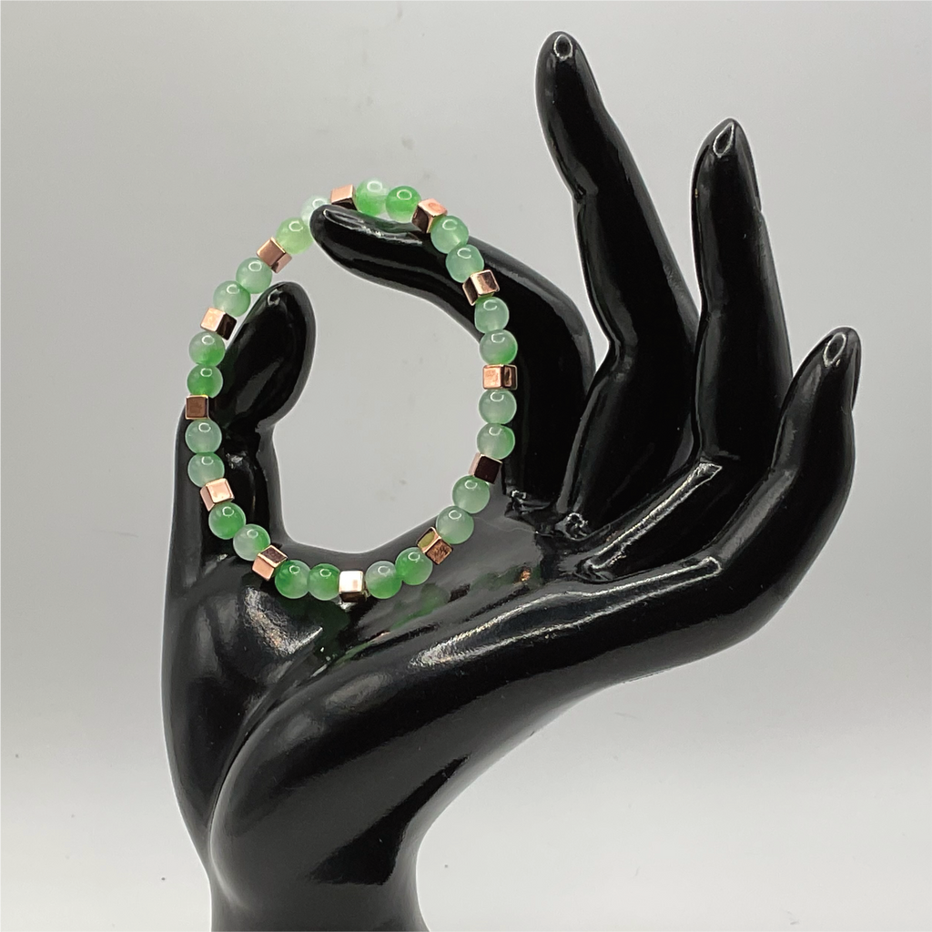 Cloudy Green Glass Bracelet with Gold Square Spacers