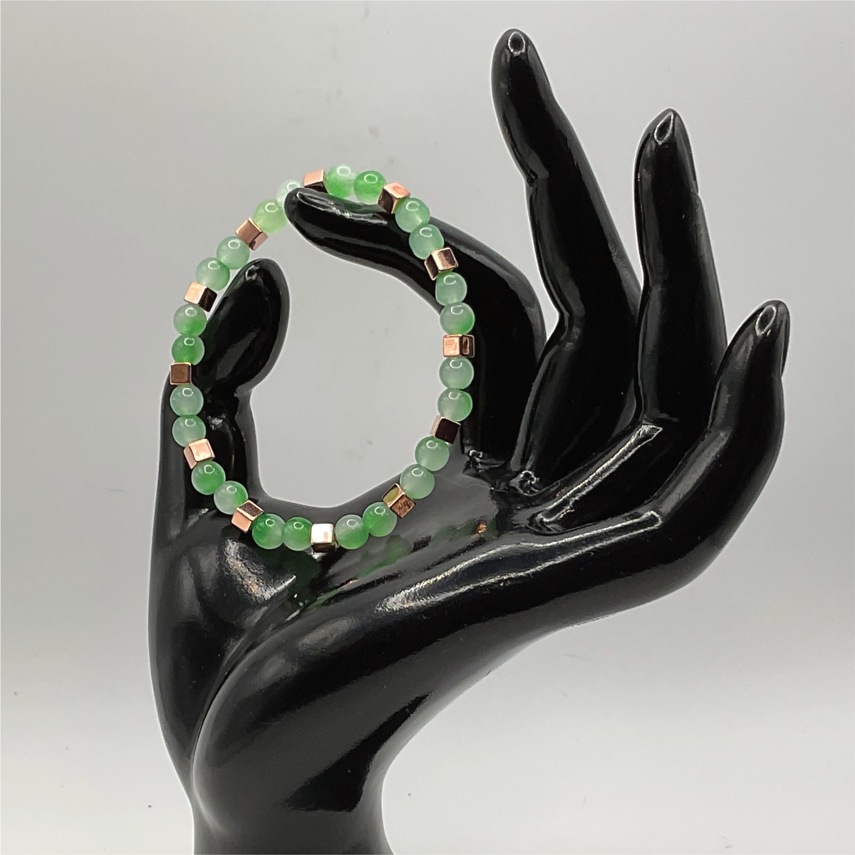 Cloudy Green Glass Bracelet with Gold Square Spacers