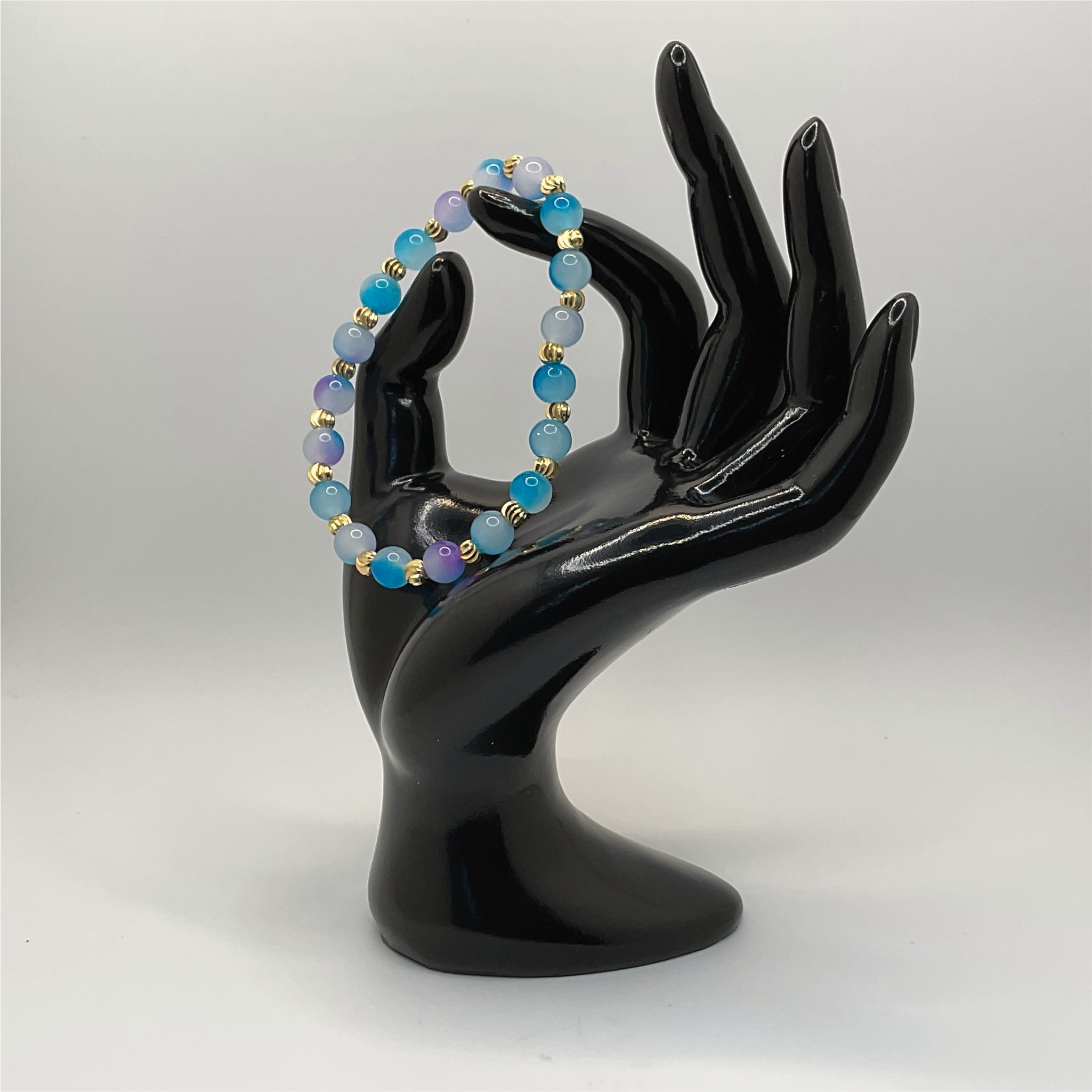 Blue Purple Dragon Vein Agate Bracelet with Tiny Gold Spacers