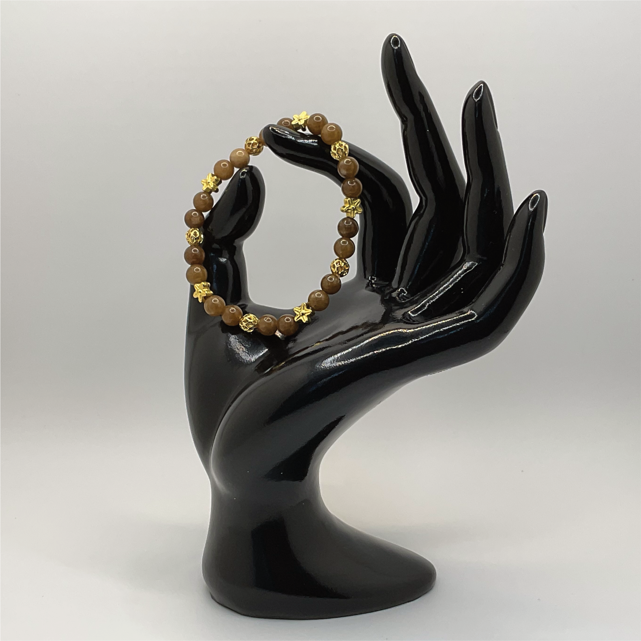 Brown Chalcedony Bracelet with Gold Star Spacers