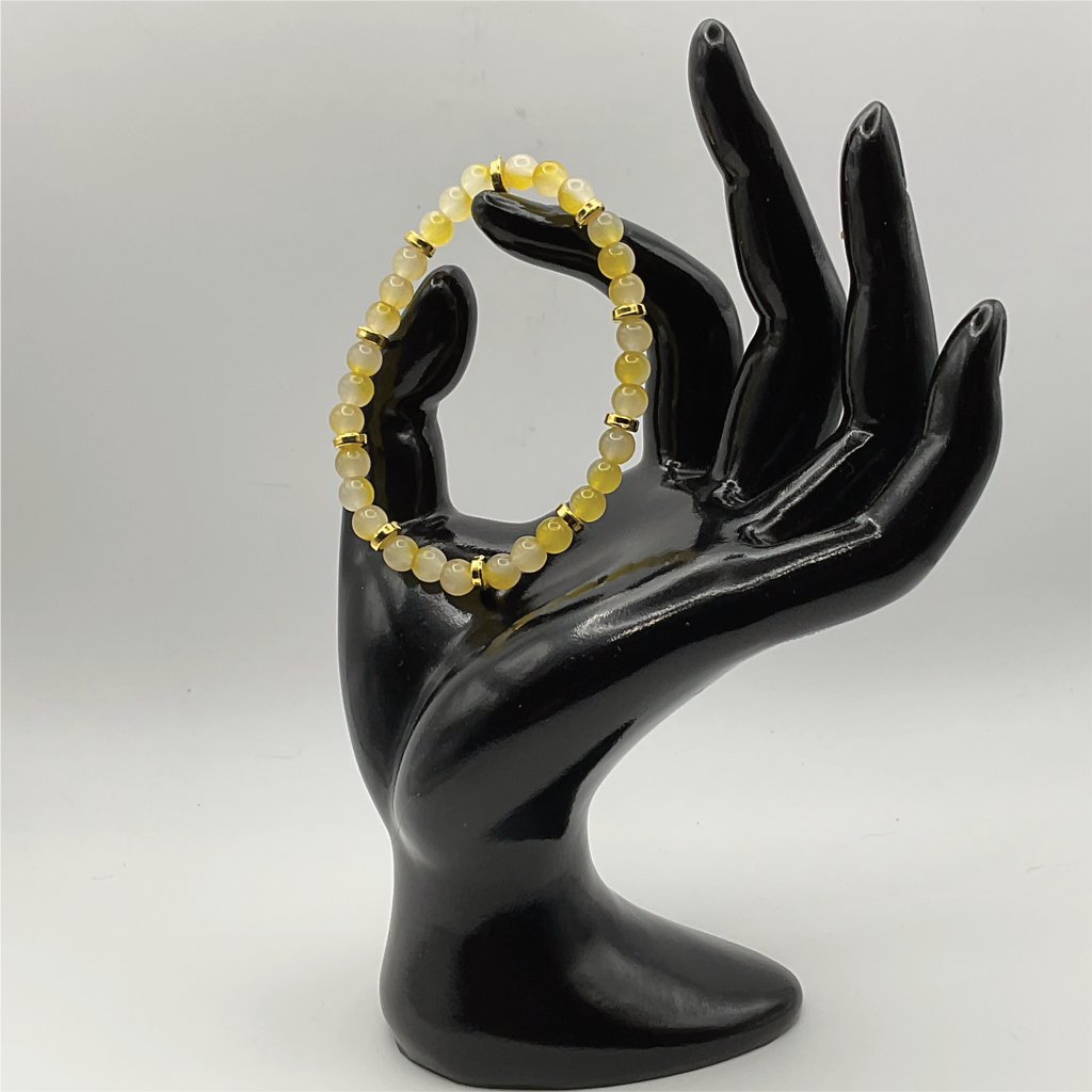 Yellow Glass Bracelet with Gold Disc Spacers